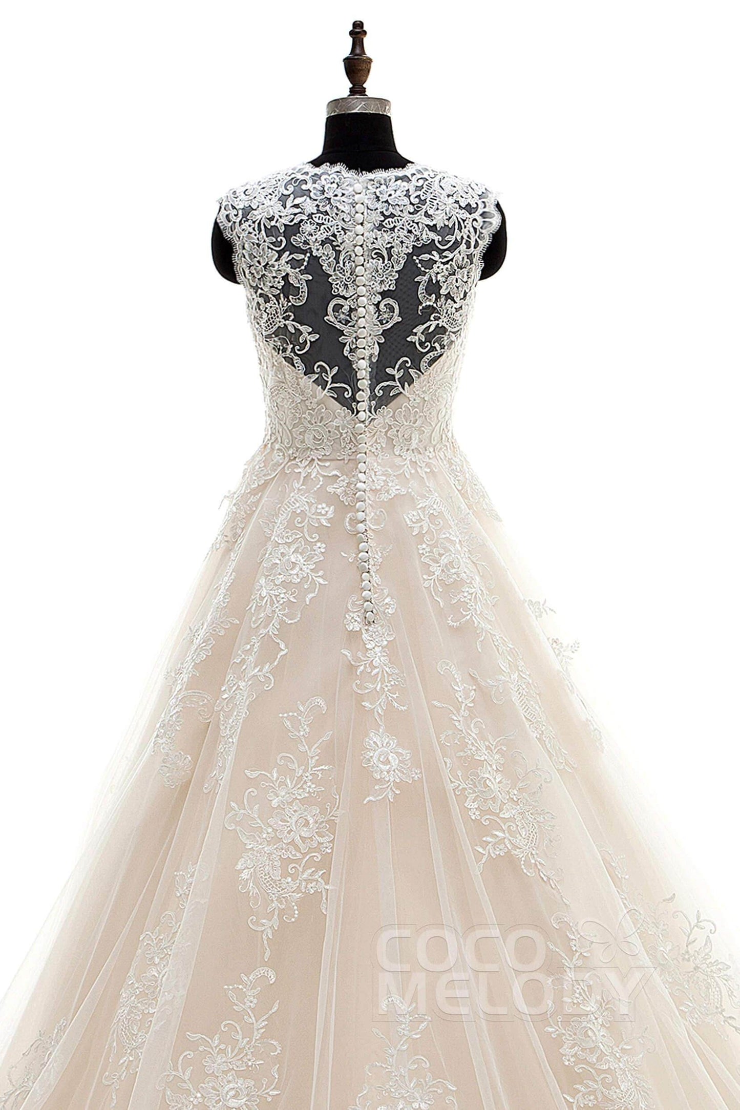 A-Line Court Train Tulle and Lace Wedding Dress LWXT16001 - COCOMELODY