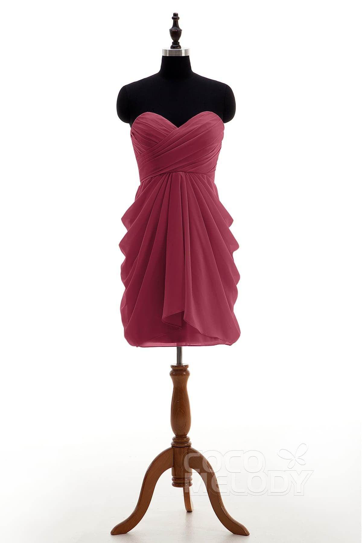 Sheath-Column Knee Length Chiffon Bridesmaid Dress NB2746 - COCOMELODY