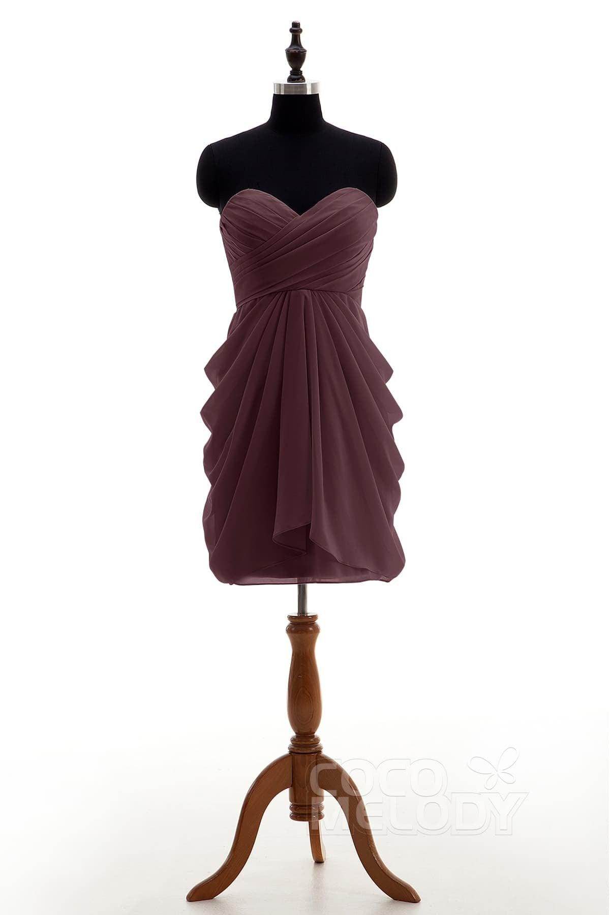 Sheath-Column Knee Length Chiffon Bridesmaid Dress NB2746 - COCOMELODY