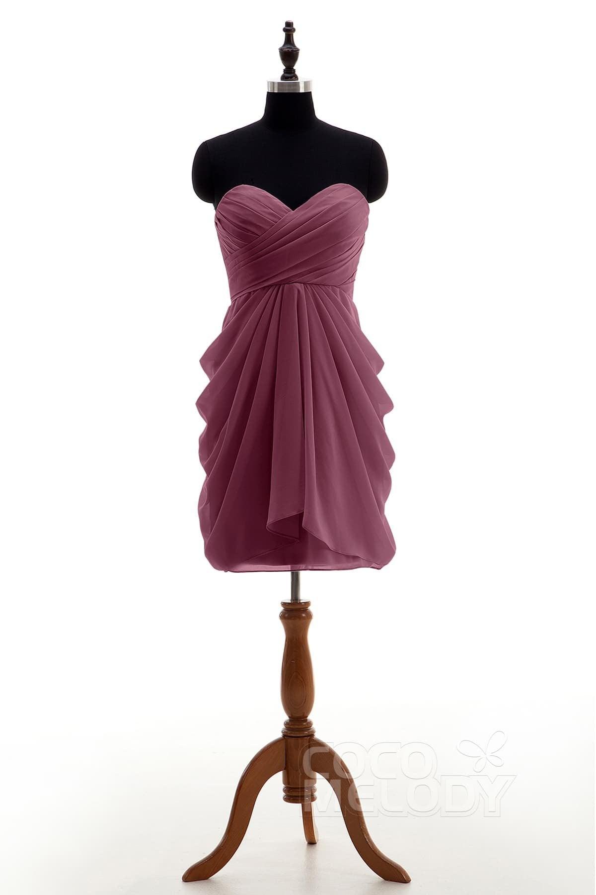 Sheath-Column Knee Length Chiffon Bridesmaid Dress NB2746 - COCOMELODY