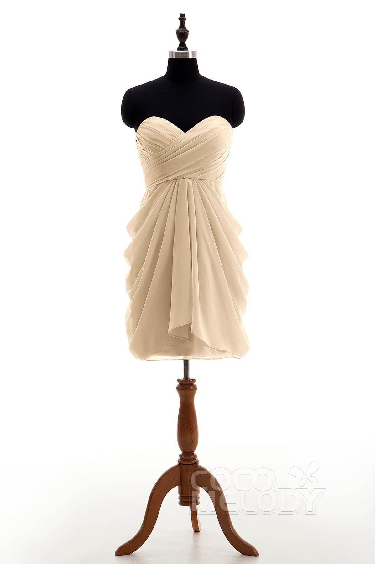 Sheath-Column Knee Length Chiffon Bridesmaid Dress NB2746 - COCOMELODY