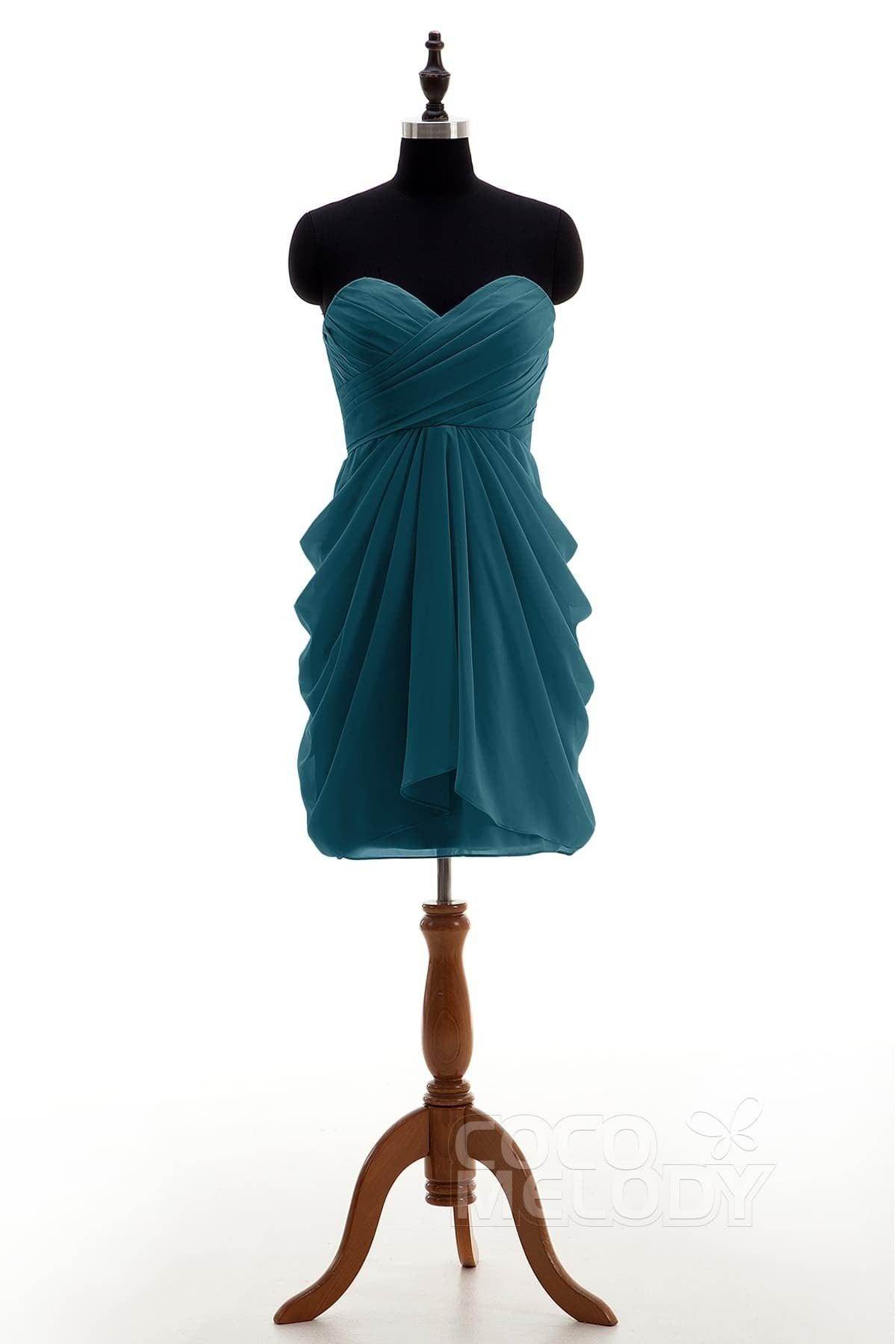 Sheath-Column Knee Length Chiffon Bridesmaid Dress NB2746 - COCOMELODY