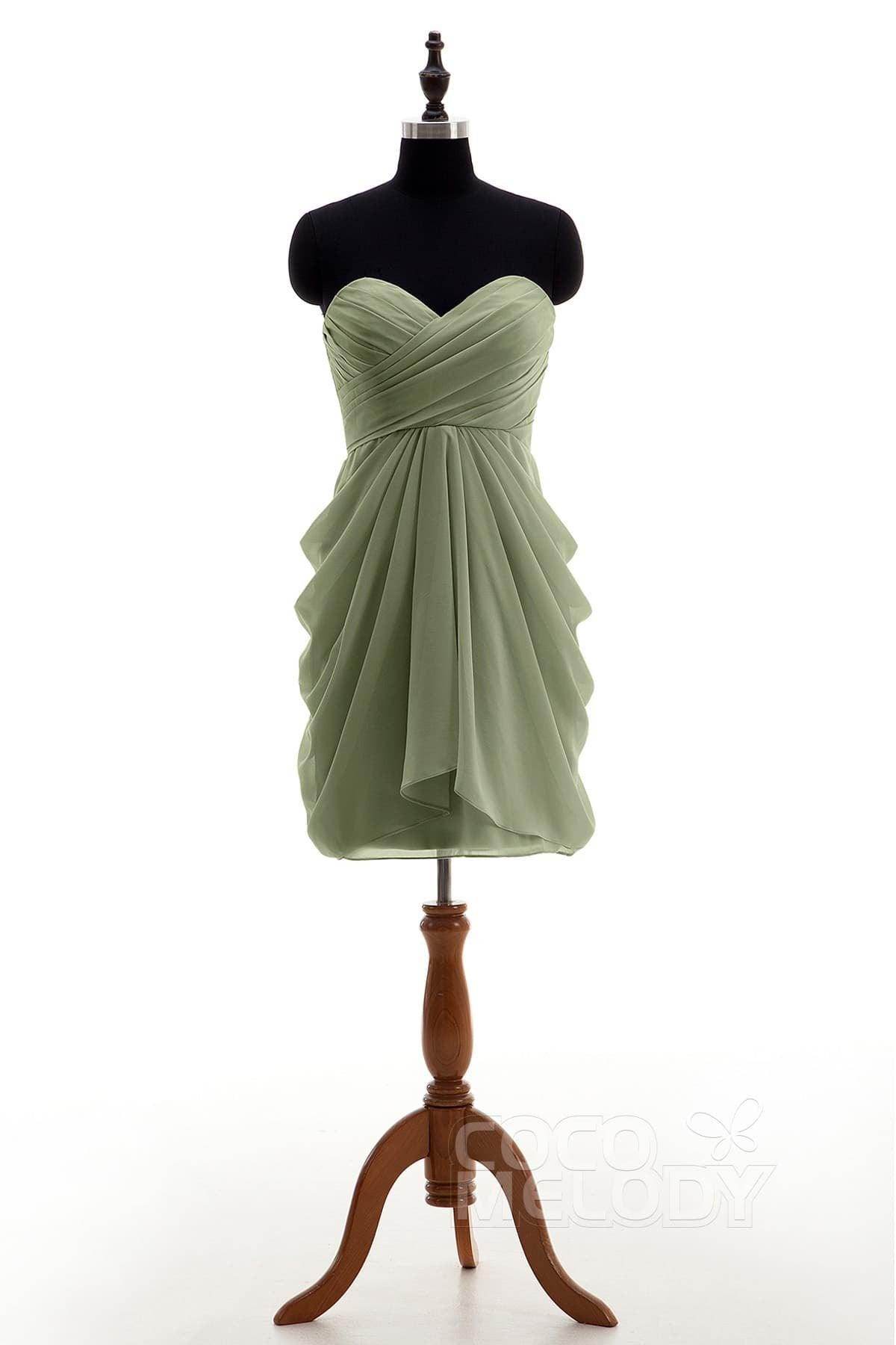 Sheath-Column Knee Length Chiffon Bridesmaid Dress NB2746 - COCOMELODY