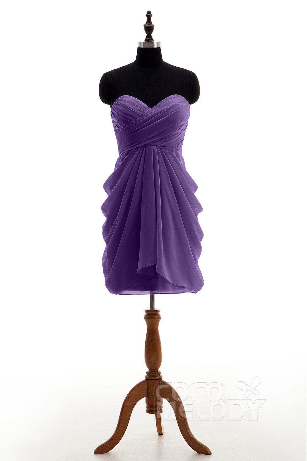 Sheath-Column Knee Length Chiffon Bridesmaid Dress NB2746 - COCOMELODY