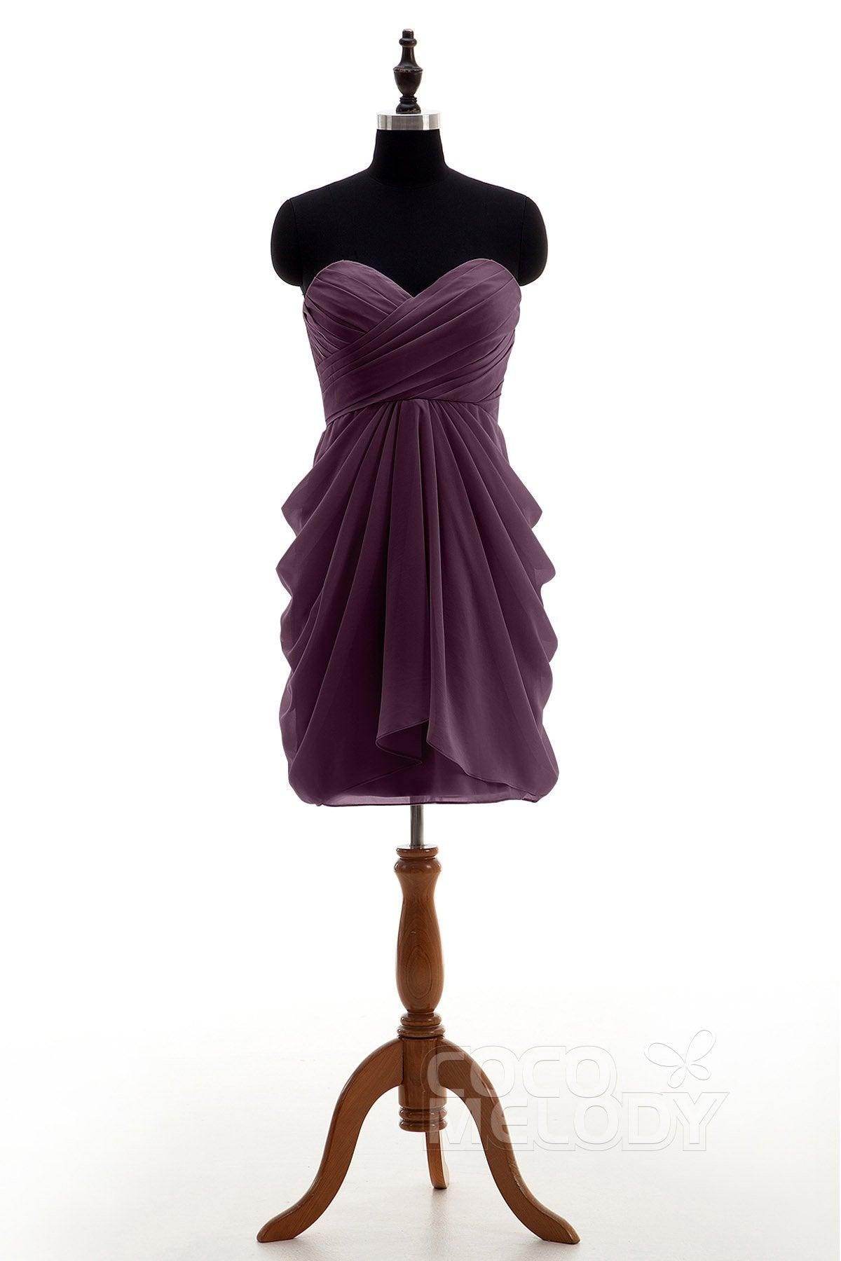 Sheath-Column Knee Length Chiffon Bridesmaid Dress NB2746 - COCOMELODY