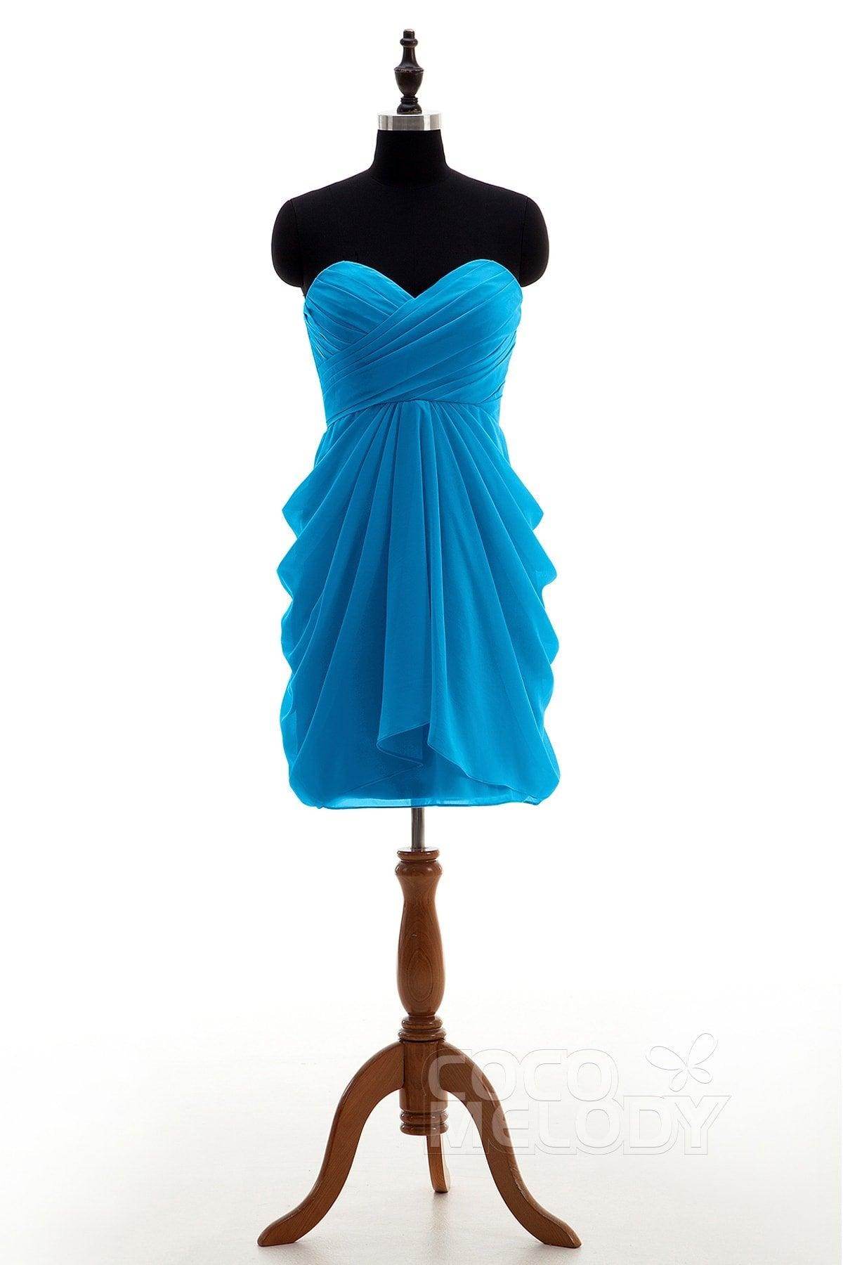 Sheath-Column Knee Length Chiffon Bridesmaid Dress NB2746 - COCOMELODY