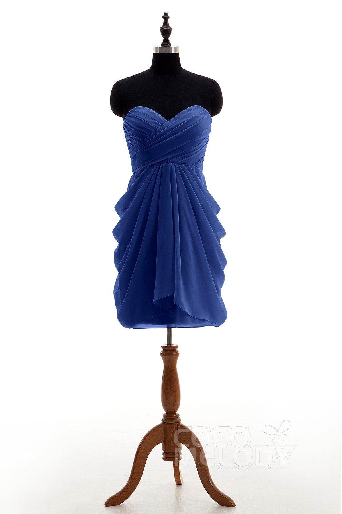 Sheath-Column Knee Length Chiffon Bridesmaid Dress NB2746 - COCOMELODY