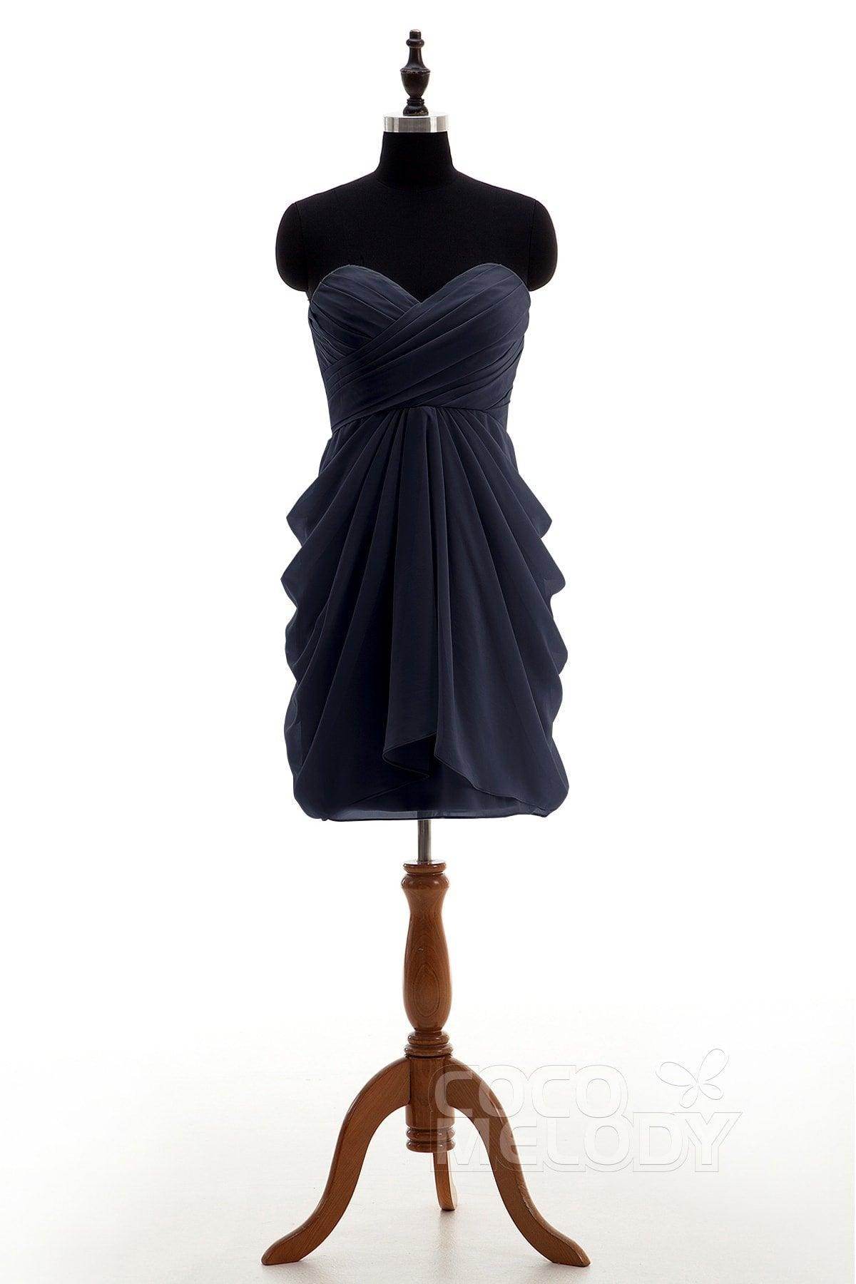 Sheath-Column Knee Length Chiffon Bridesmaid Dress NB2746 - COCOMELODY