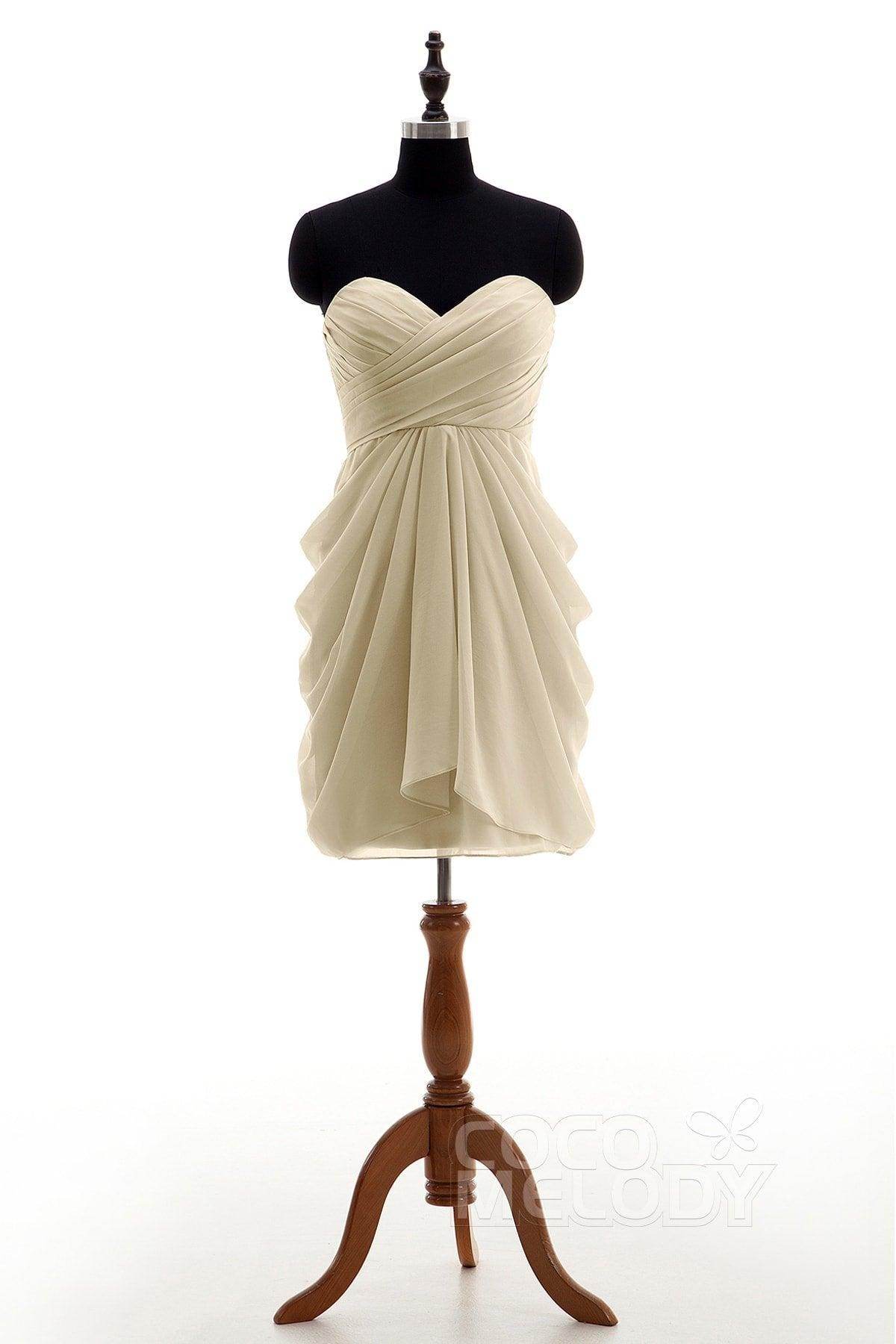 Sheath-Column Knee Length Chiffon Bridesmaid Dress NB2746 - COCOMELODY