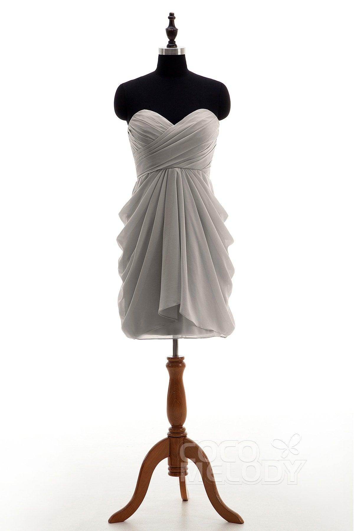 Sheath-Column Knee Length Chiffon Bridesmaid Dress NB2746 - COCOMELODY