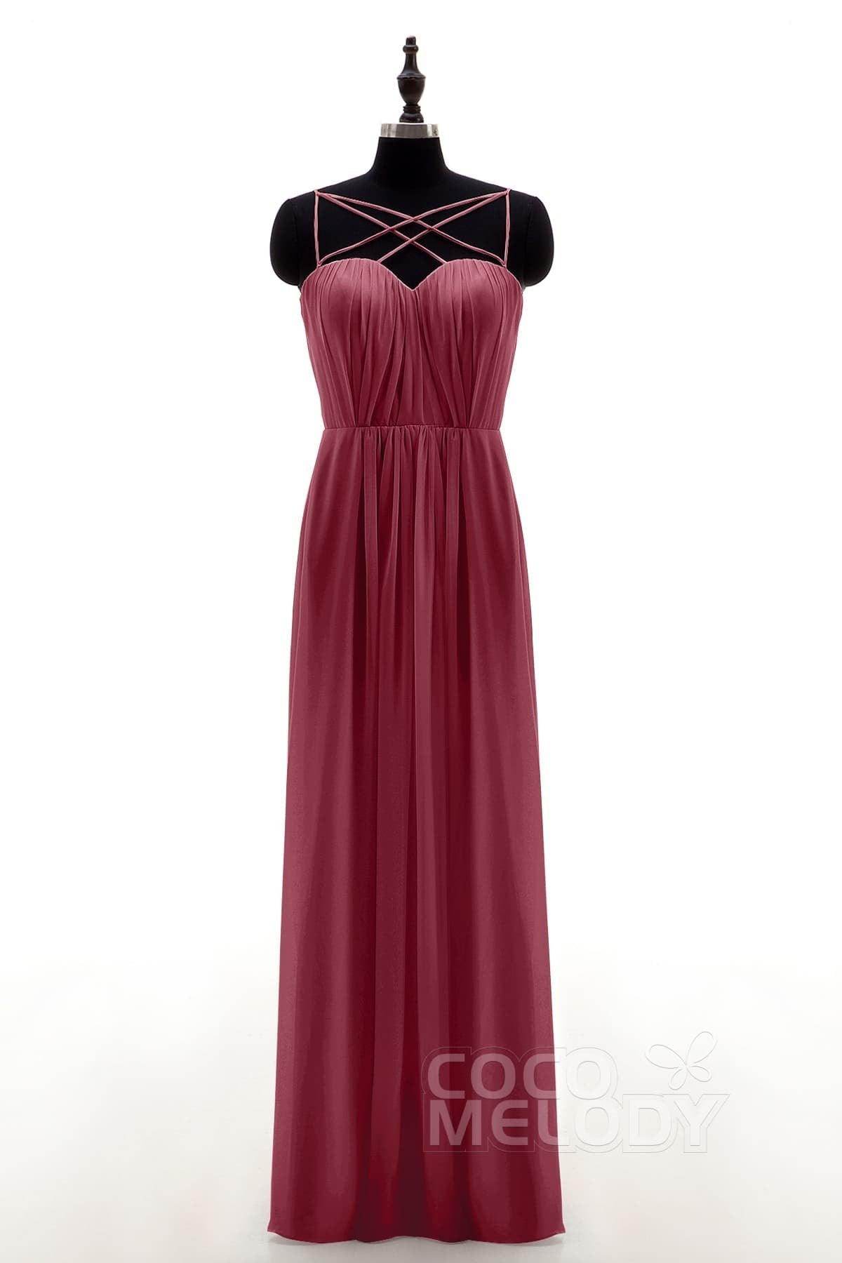 Sheath-Column Floor Length Chiffon Bridesmaid Dress NB3315 - COCOMELODY