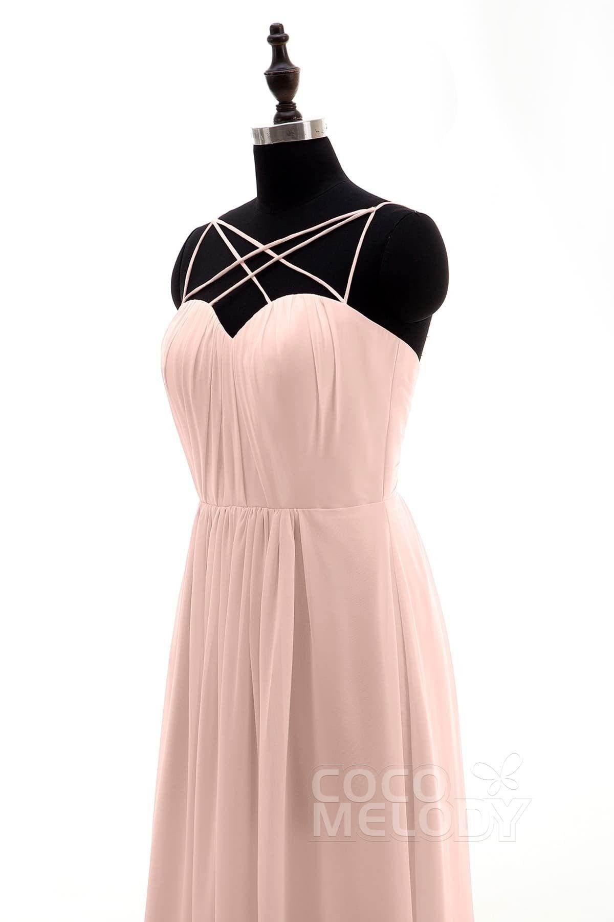 Sheath-Column Floor Length Chiffon Bridesmaid Dress NB3315 - COCOMELODY
