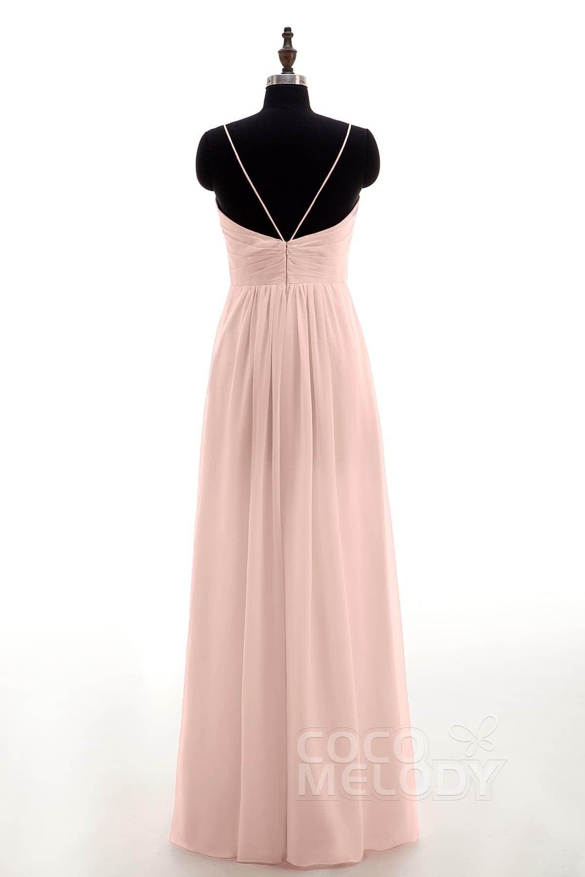 Sheath-Column Floor Length Chiffon Bridesmaid Dress NB3315 - COCOMELODY