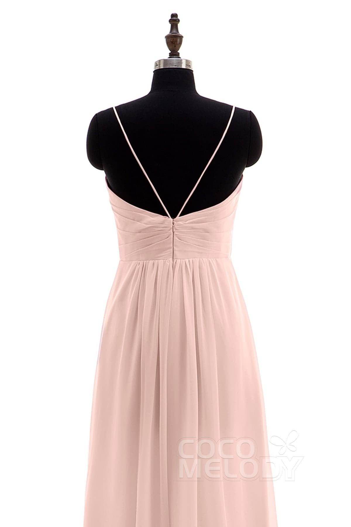 Sheath-Column Floor Length Chiffon Bridesmaid Dress NB3315 - COCOMELODY