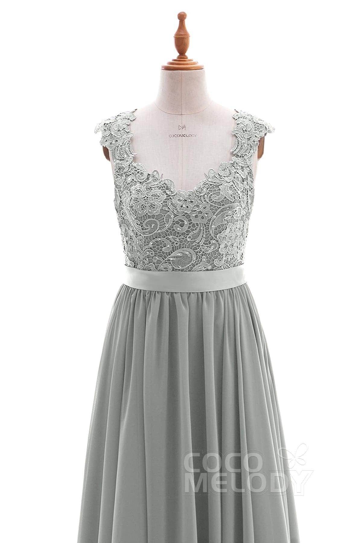 Sheath-Column Floor Length Lace and Chiffon Dress NB3322 - COCOMELODY