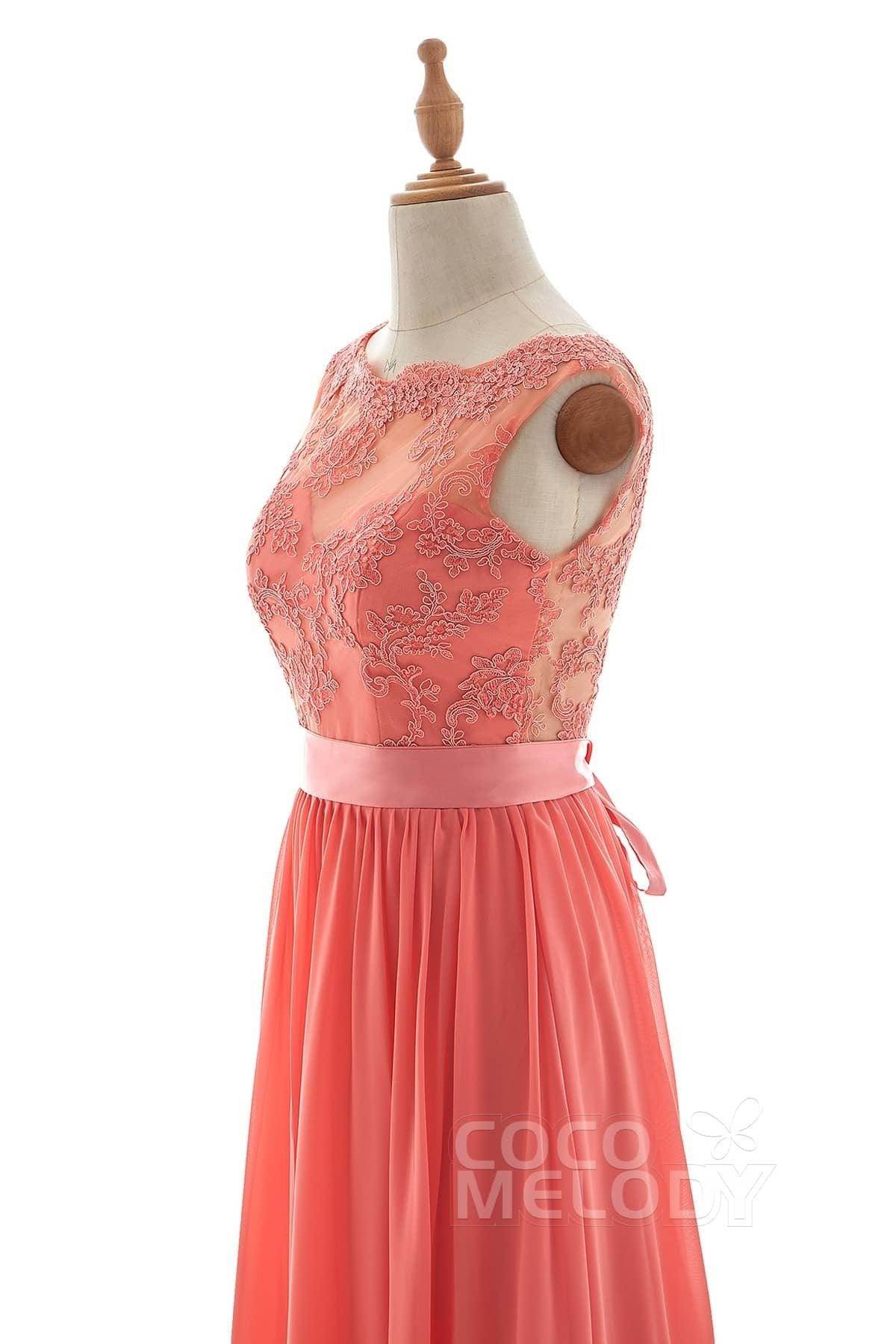 A-Line Sweep-Brush Train Tulle Lace Chiffon Dress NB3328 - COCOMELODY