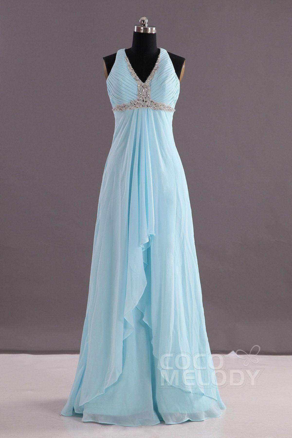A-Line Empire Maxi Chiffon Bridesmaid Dress Beaded V-Neck Wedding Guest Dress COCOMELODY COEF14001 A-Line Empire Maxi Chiffon Bridesmaid Dress Beaded V-Neck Wedding Guest Dress COCOMELODY COEF14001