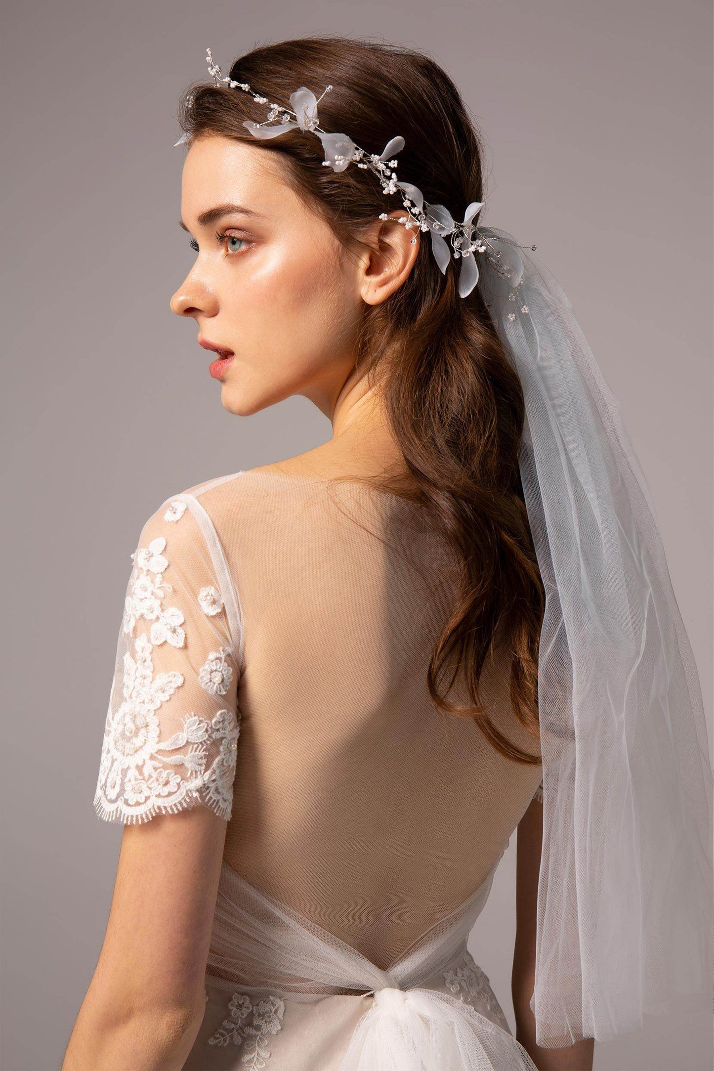 Alloy Headbands with Beads and Tulle CH0327 - COCOMELODY