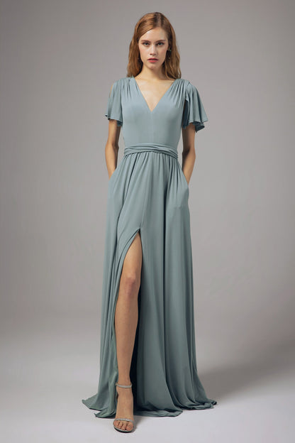 A-Line Floor Length Knitted Fabric Bridesmaid Dress Formal Dresses CB0422
