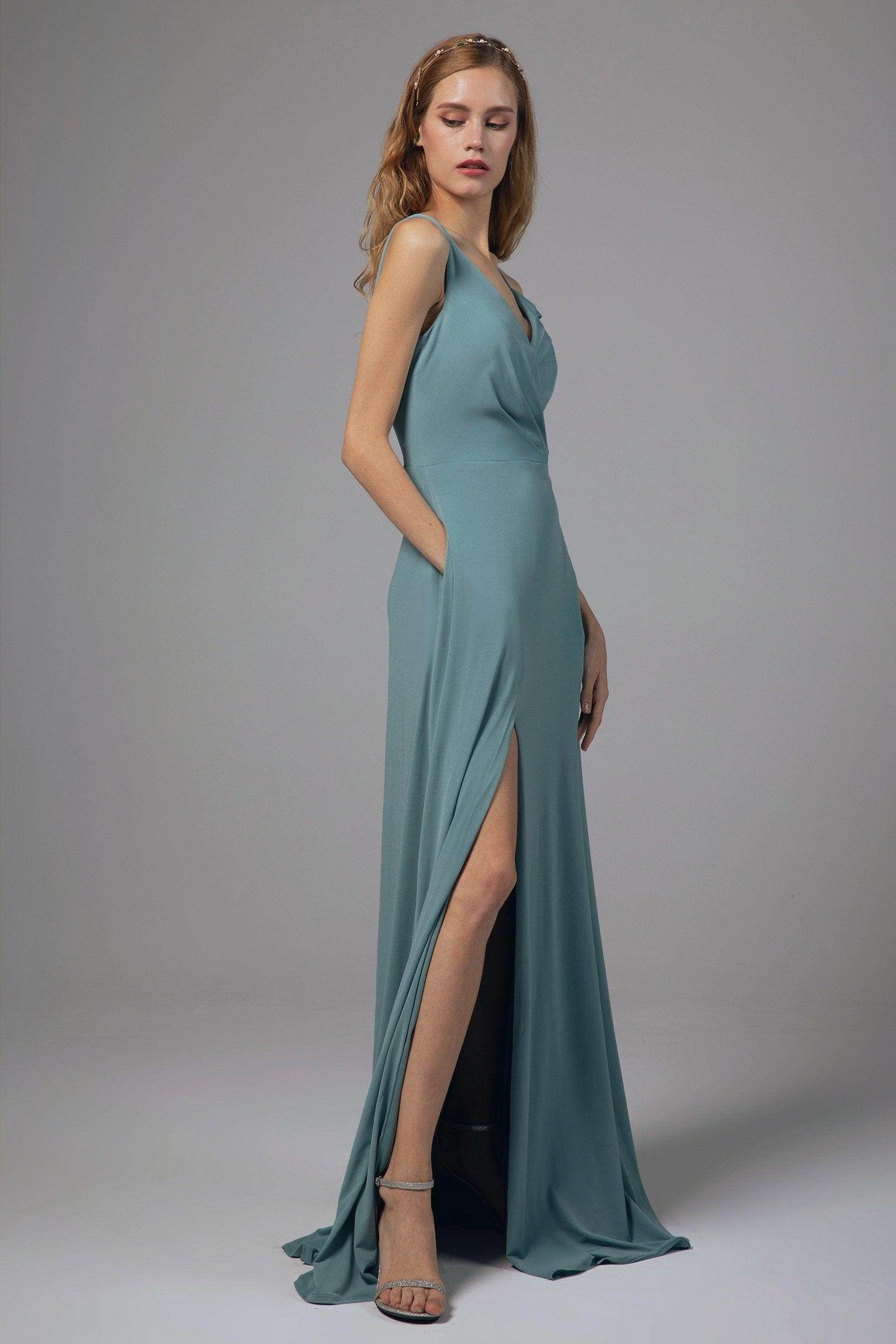 Sheath Floor Length Knitted Fabric Bridesmaid Dress Formal Dresses CB0425 - COCOMELODY