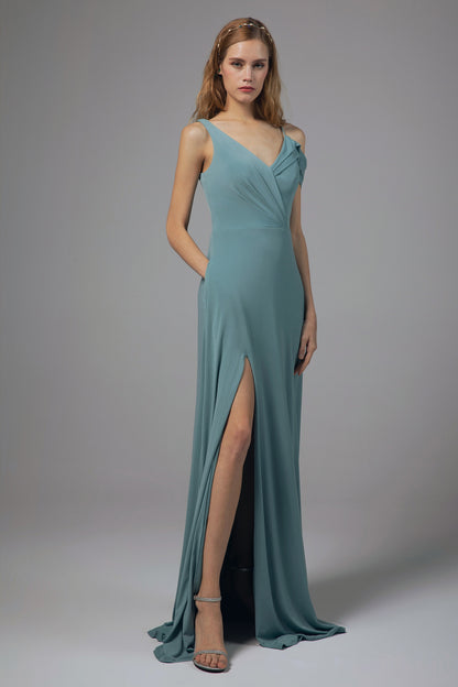 Sheath Floor Length Knitted Fabric Bridesmaid Dress Formal Dresses CB0425