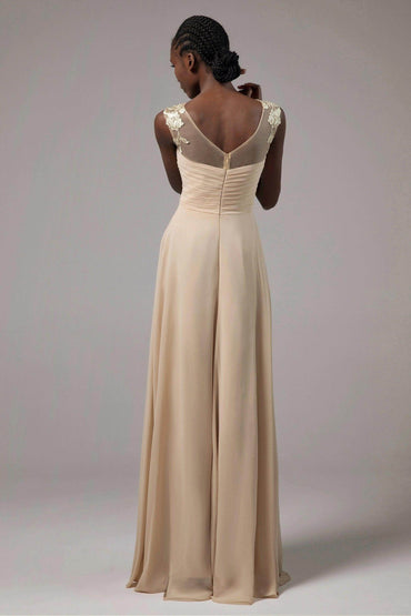 A-Line Floor Length Chiffon Bridesmaid Dress CB0397 - COCOMELODY