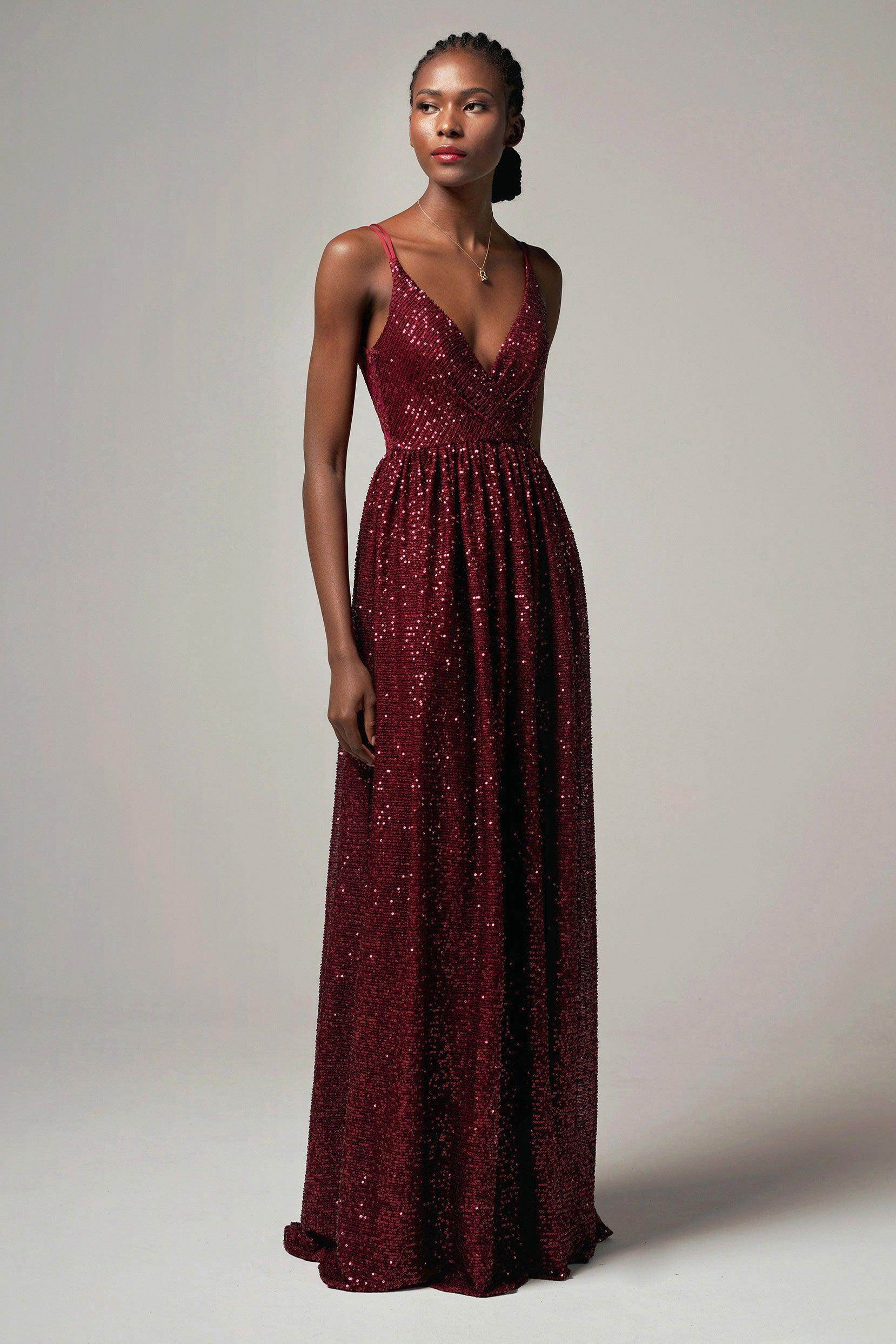 A-Line Floor Length Sequined Dress CB0408 - COCOMELODY