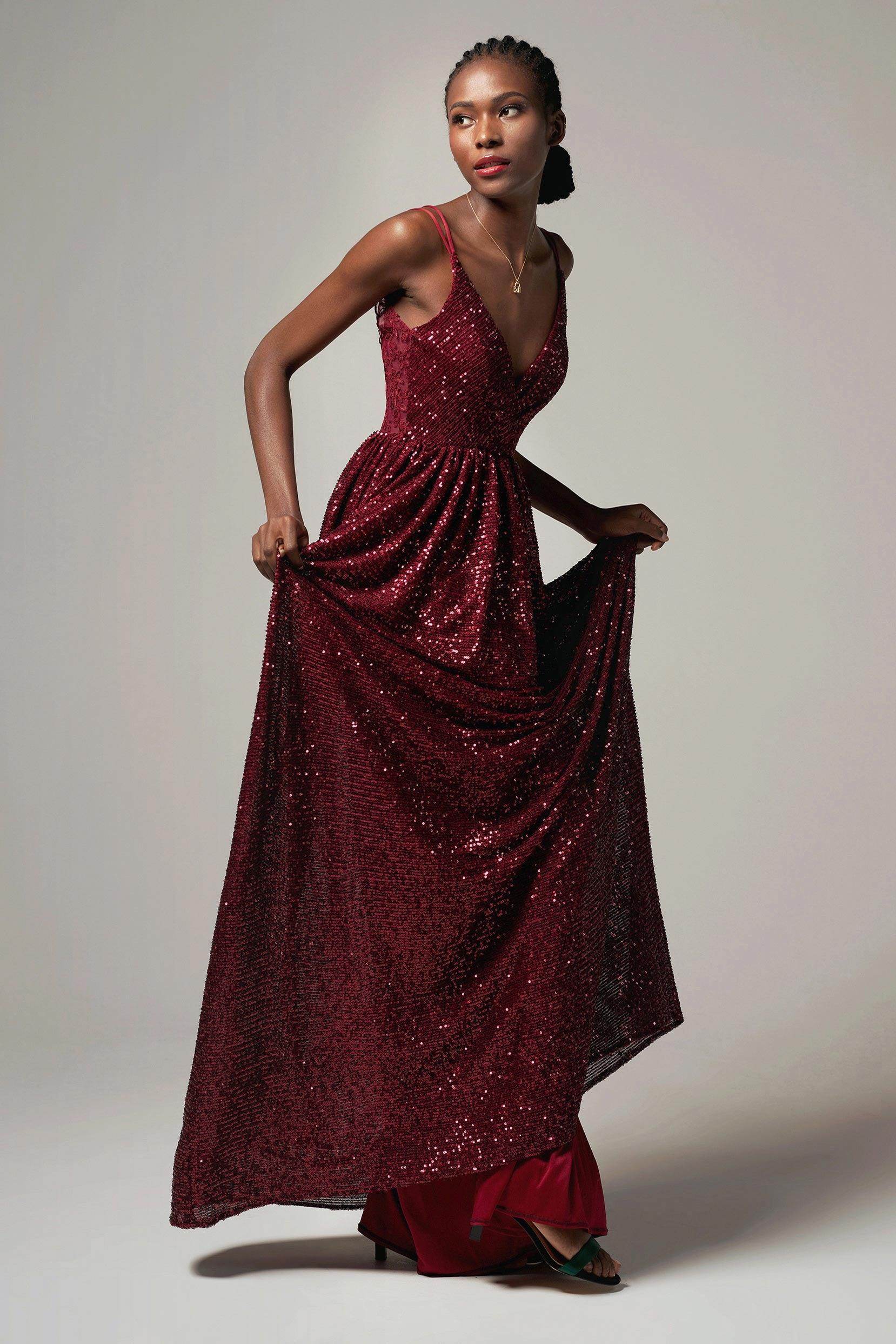 A-Line Floor Length Sequined Dress CB0408 - COCOMELODY