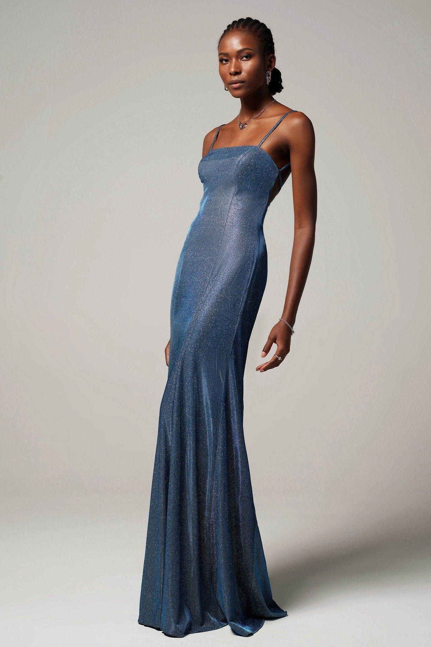 Sheath-Column Floor Length Gold Dusting Fabric Dress CS0240 - COCOMELODY