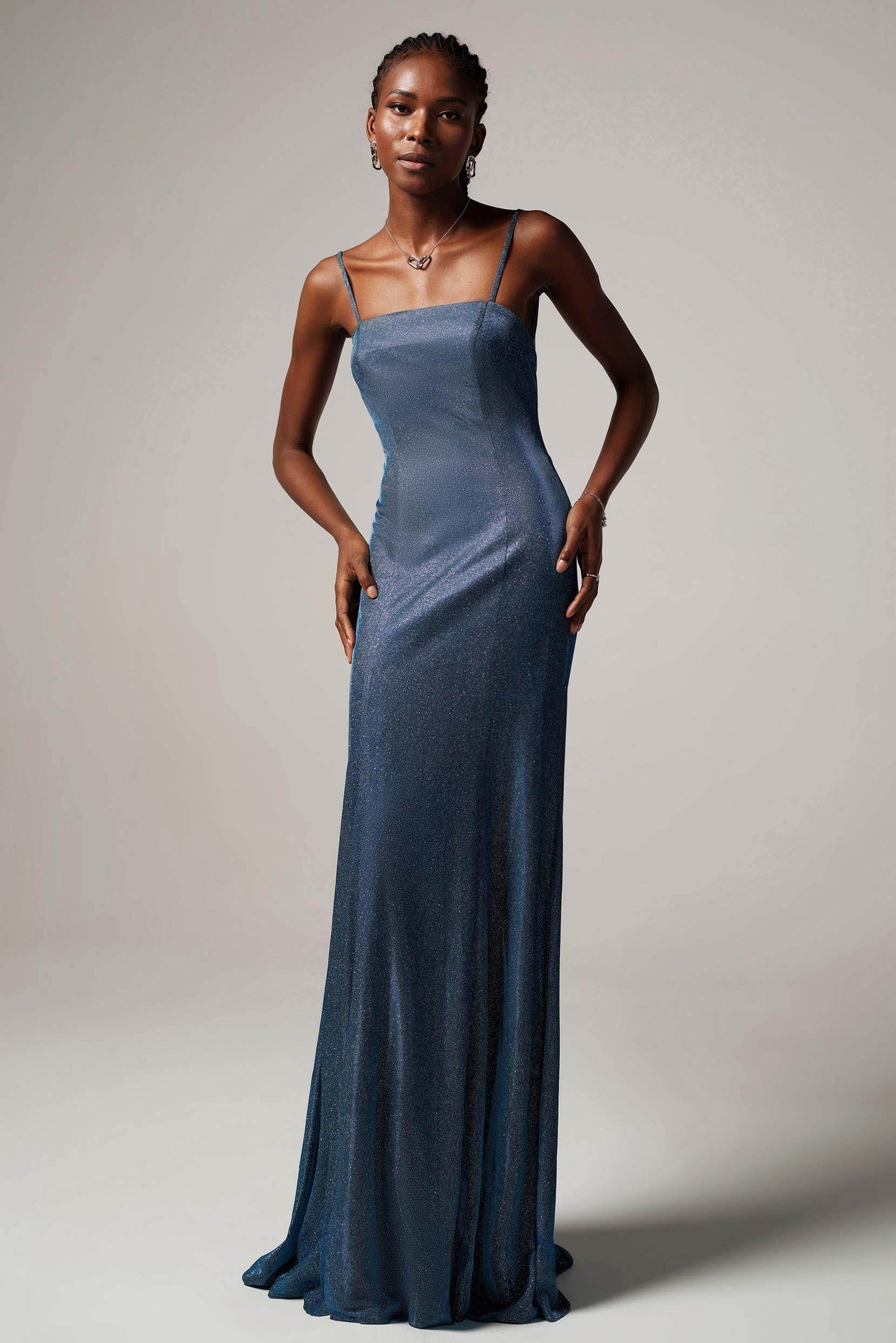 Sheath-Column Floor Length Gold Dusting Fabric Dress CS0240 - COCOMELODY