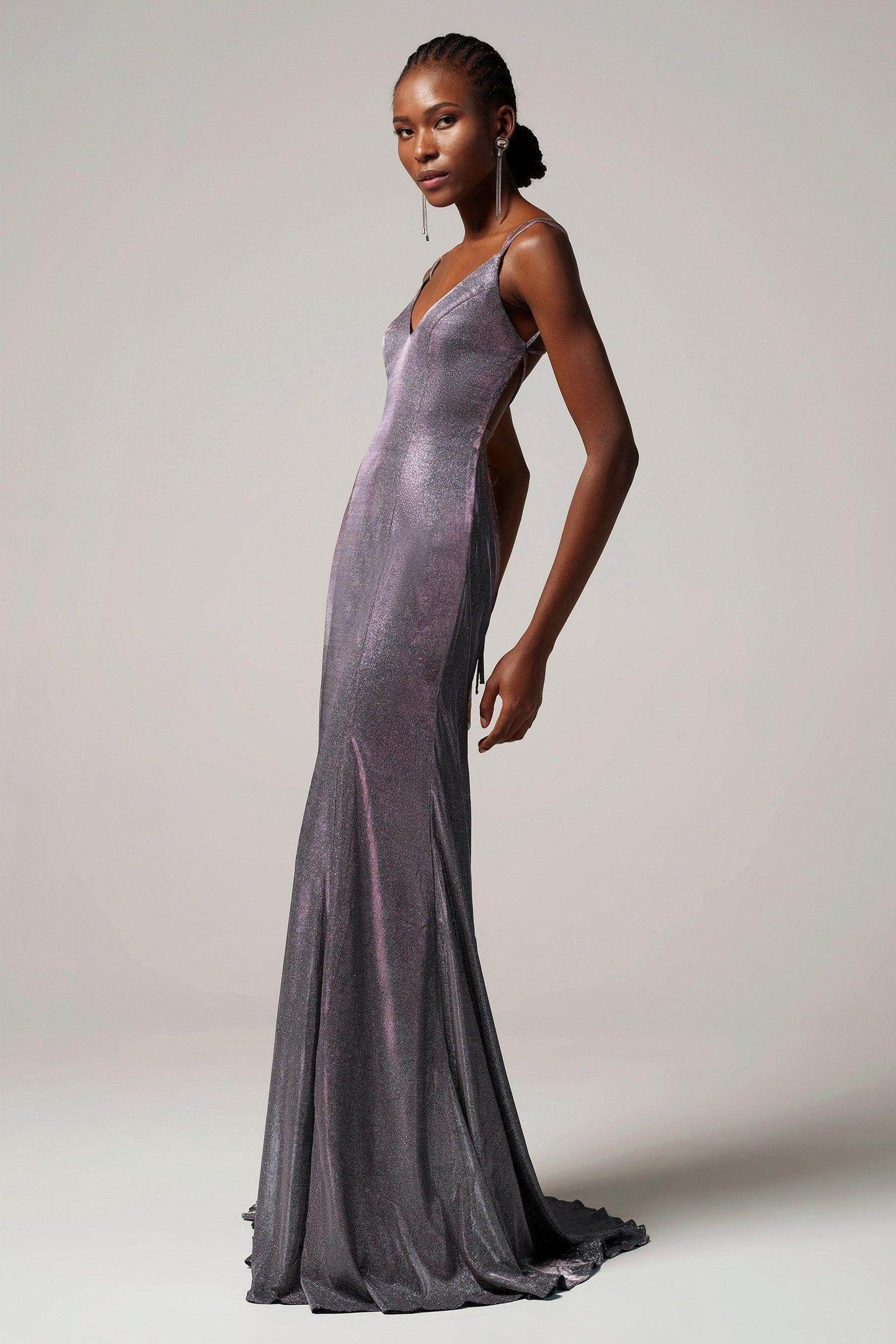 Sheath-Column Floor Length Gold Dusting Fabric Dress CS0263 - COCOMELODY