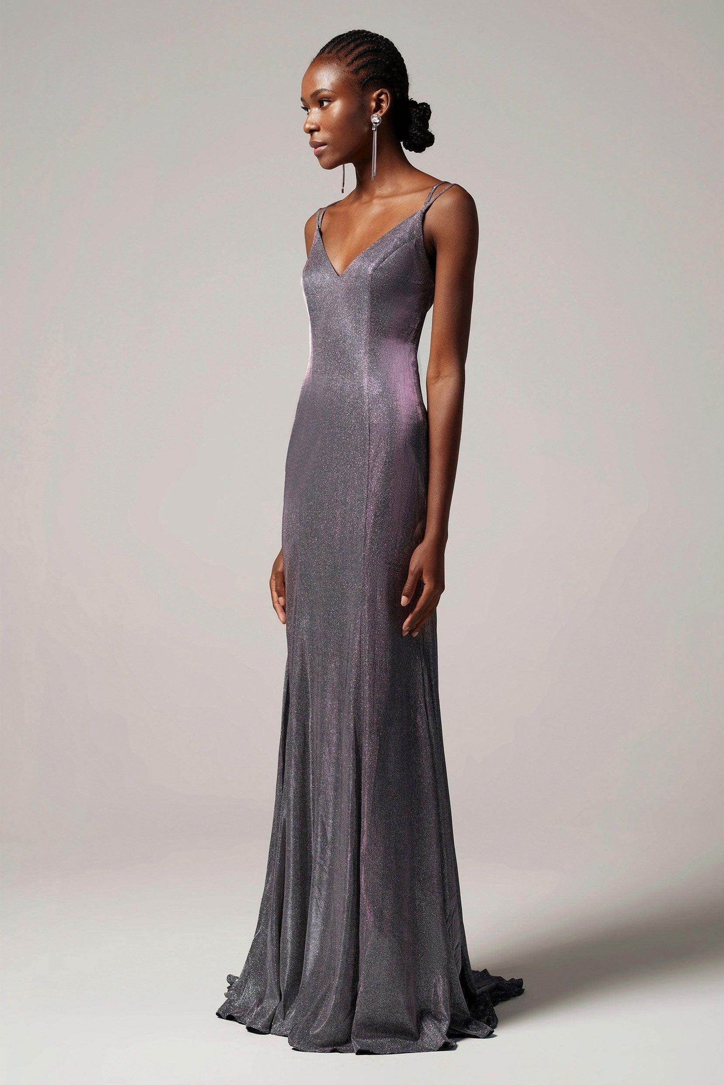 Sheath-Column Floor Length Gold Dusting Fabric Dress CS0263 - COCOMELODY