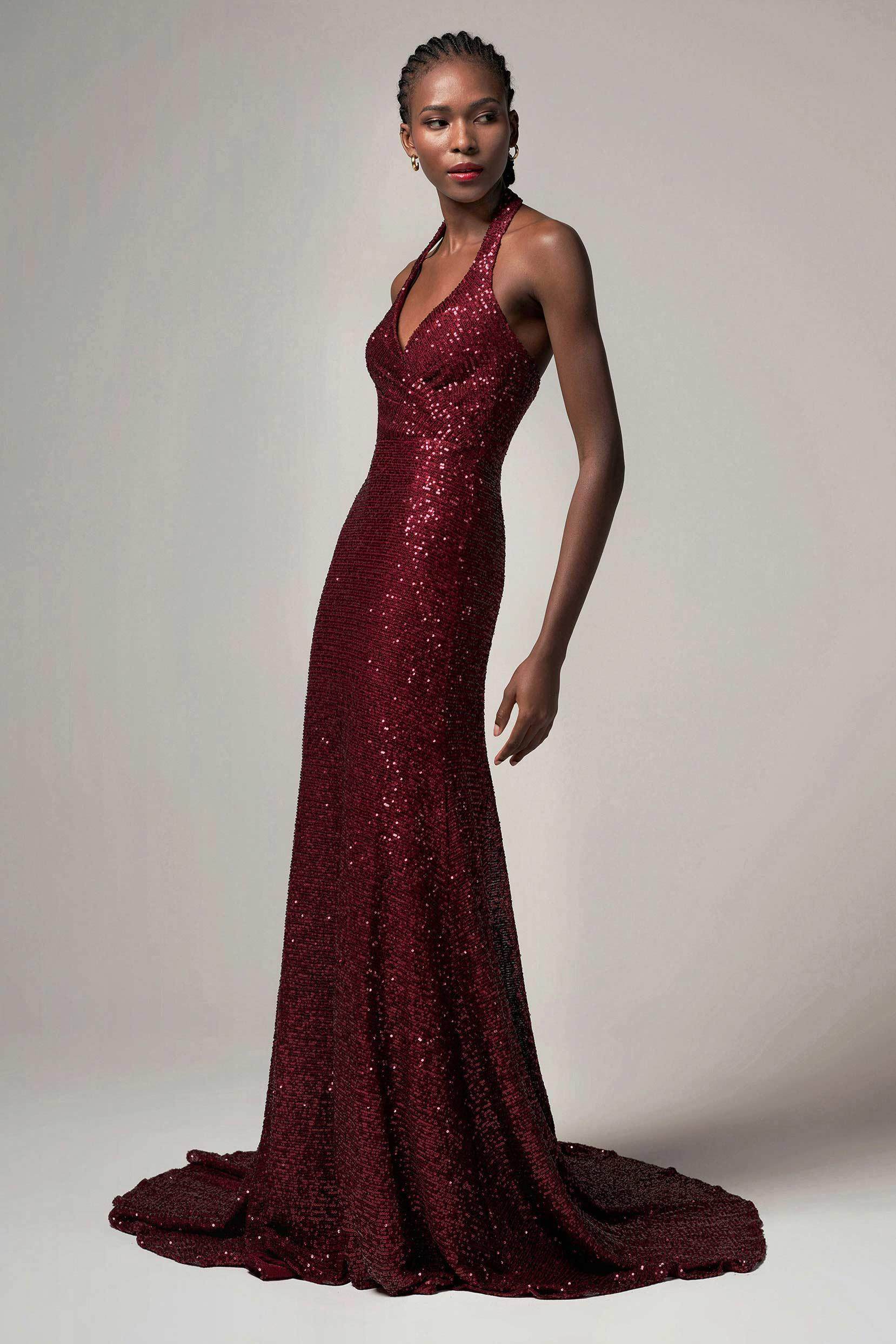 Trumpet-Mermaid Sweep-Brush Train Sequined Dress CB0398 - COCOMELODY