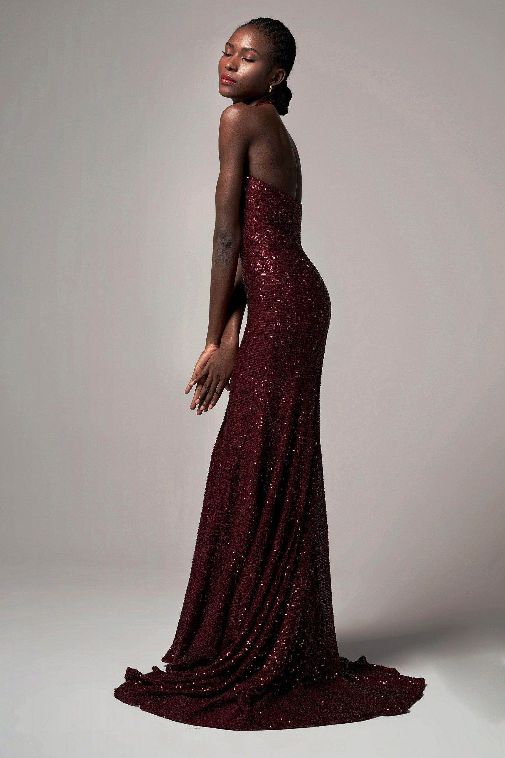 Trumpet-Mermaid Sweep-Brush Train Sequined Dress CB0398 - COCOMELODY