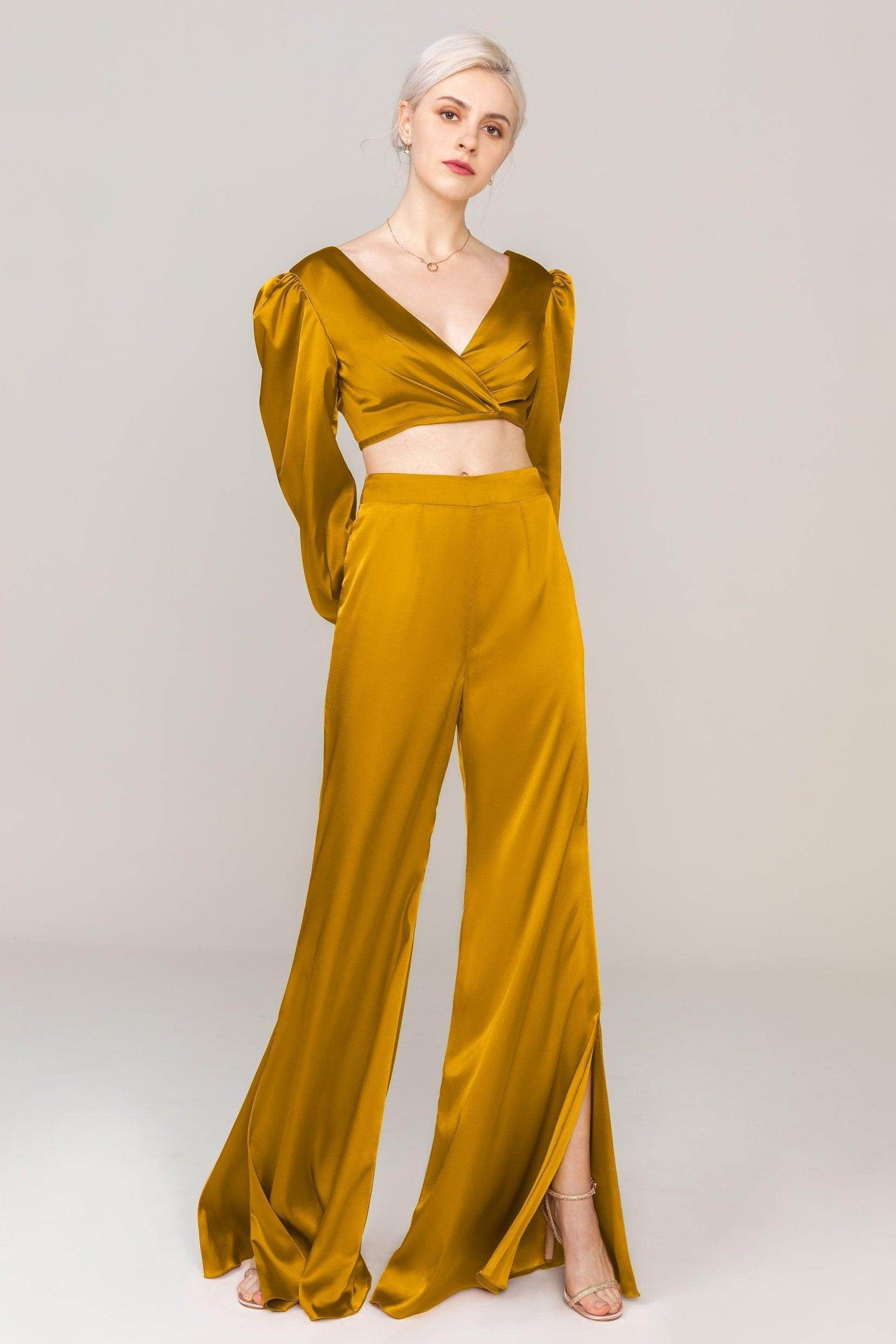 Two-Piece Floor Length Luxe Satin Dress CS0308 - COCOMELODY