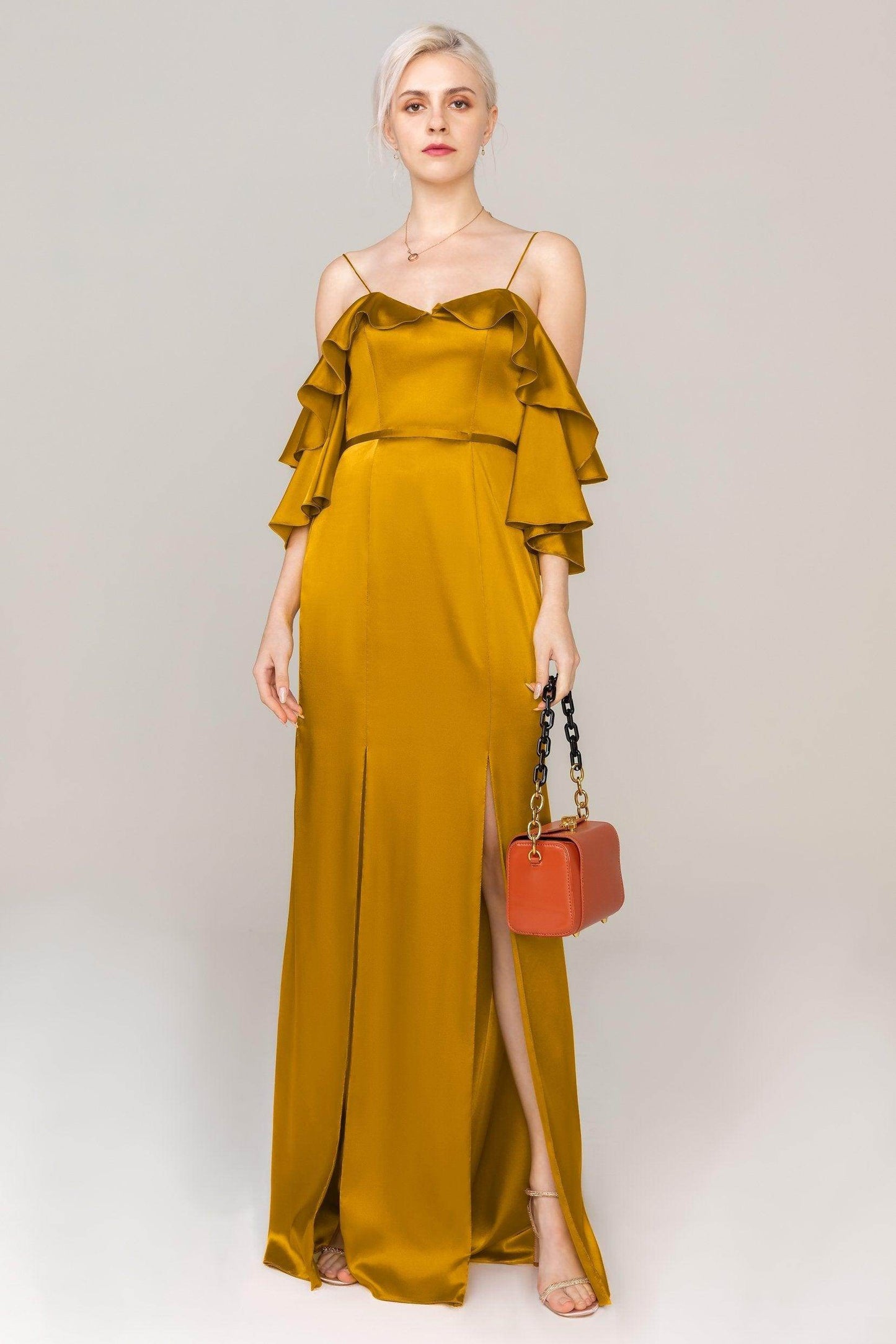 Sheath Sweep Train Luxe Satin Dress CS0310 - COCOMELODY