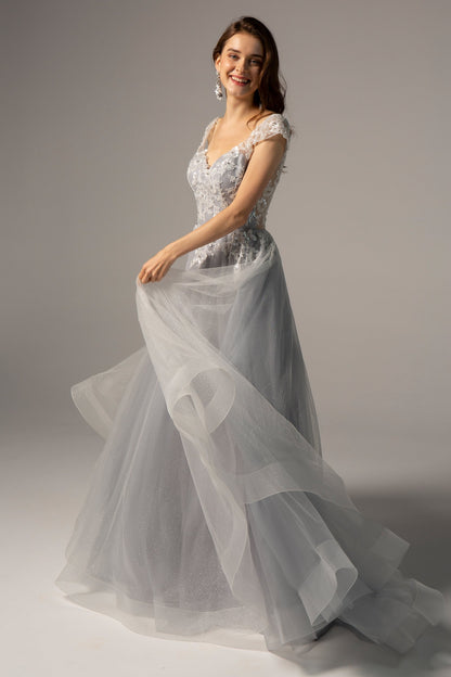 A-Line Sweep-Brush Train Tulle Wedding Dress CW2234