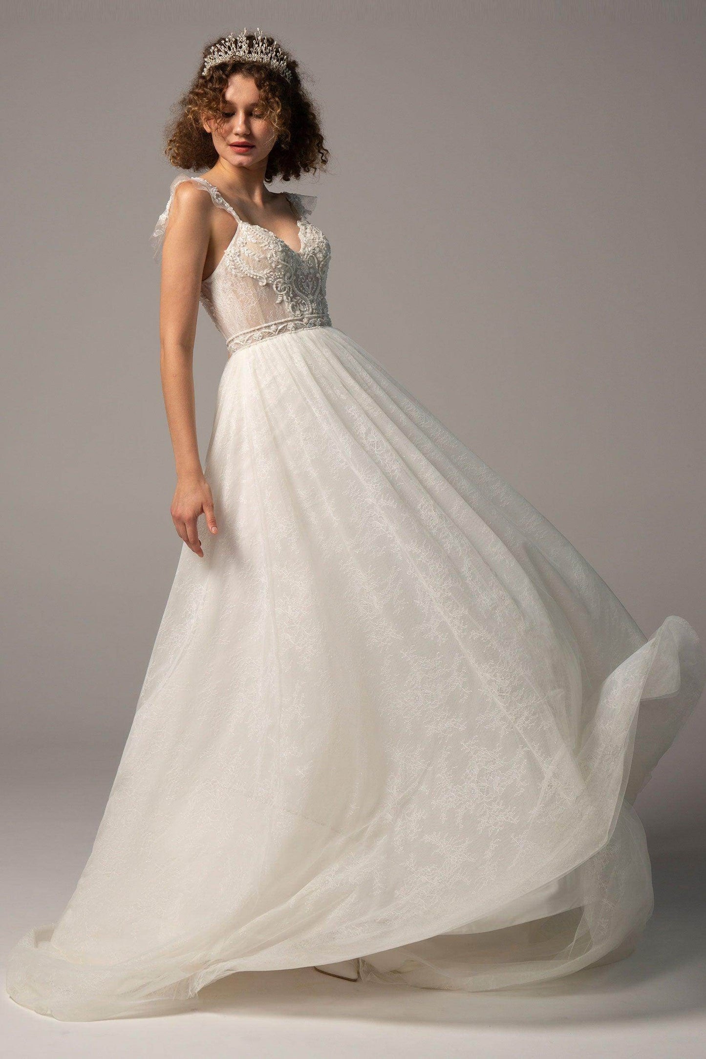 A-Line Court Train Lace Wedding Dress CW2378 - COCOMELODY