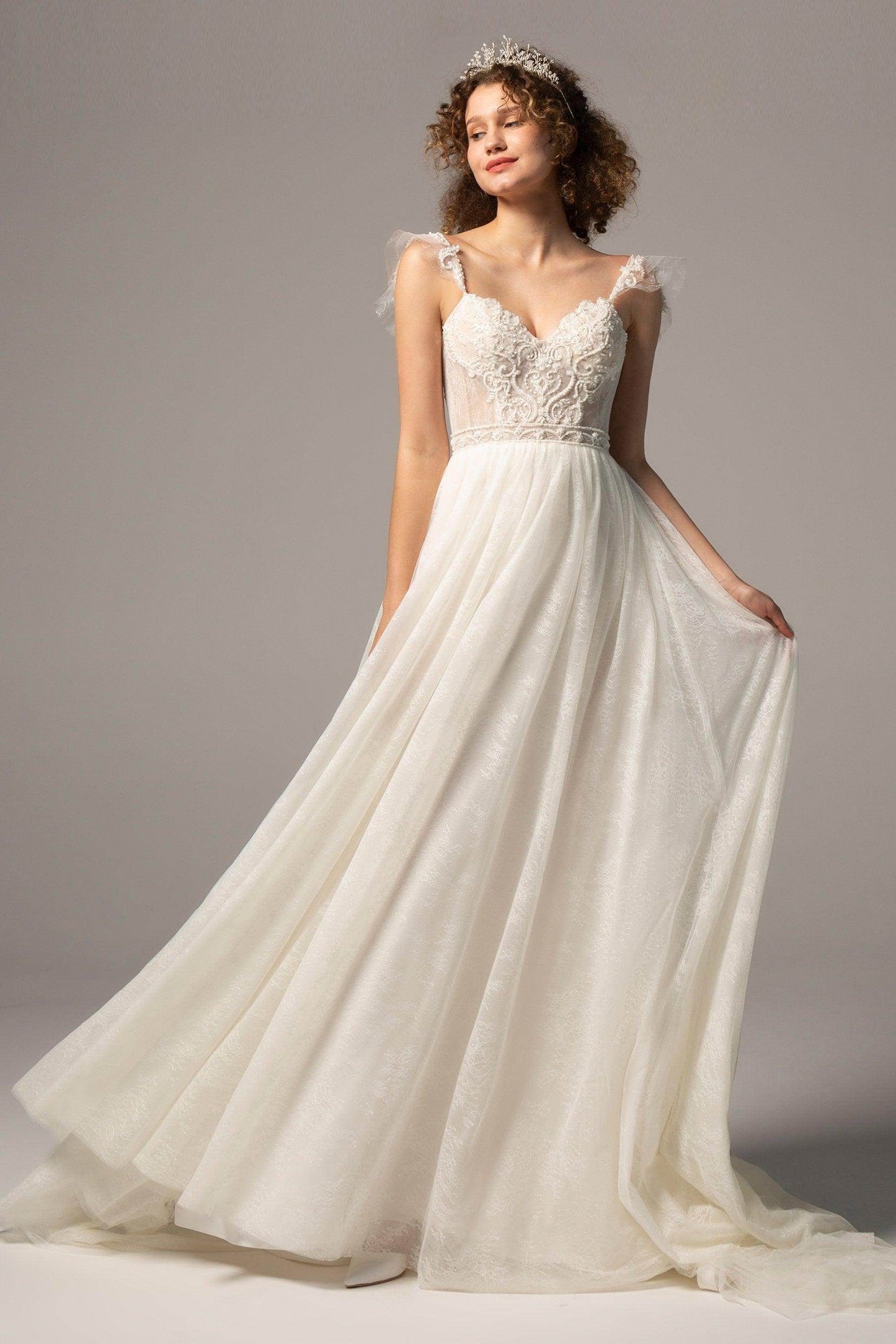A-Line Court Train Lace Wedding Dress CW2378 - COCOMELODY