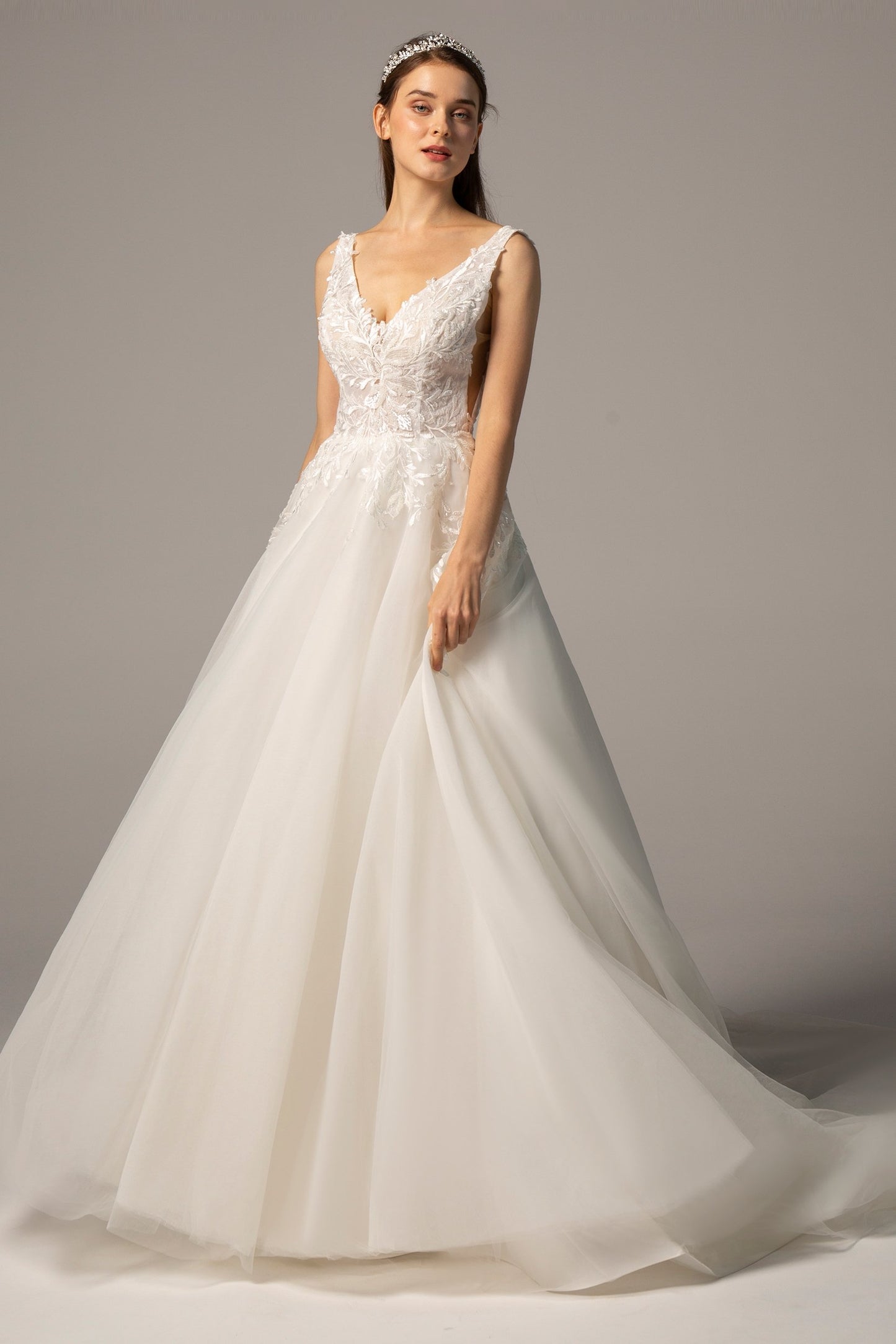 A-Line Chapel Train Tulle Wedding Dress CW2379