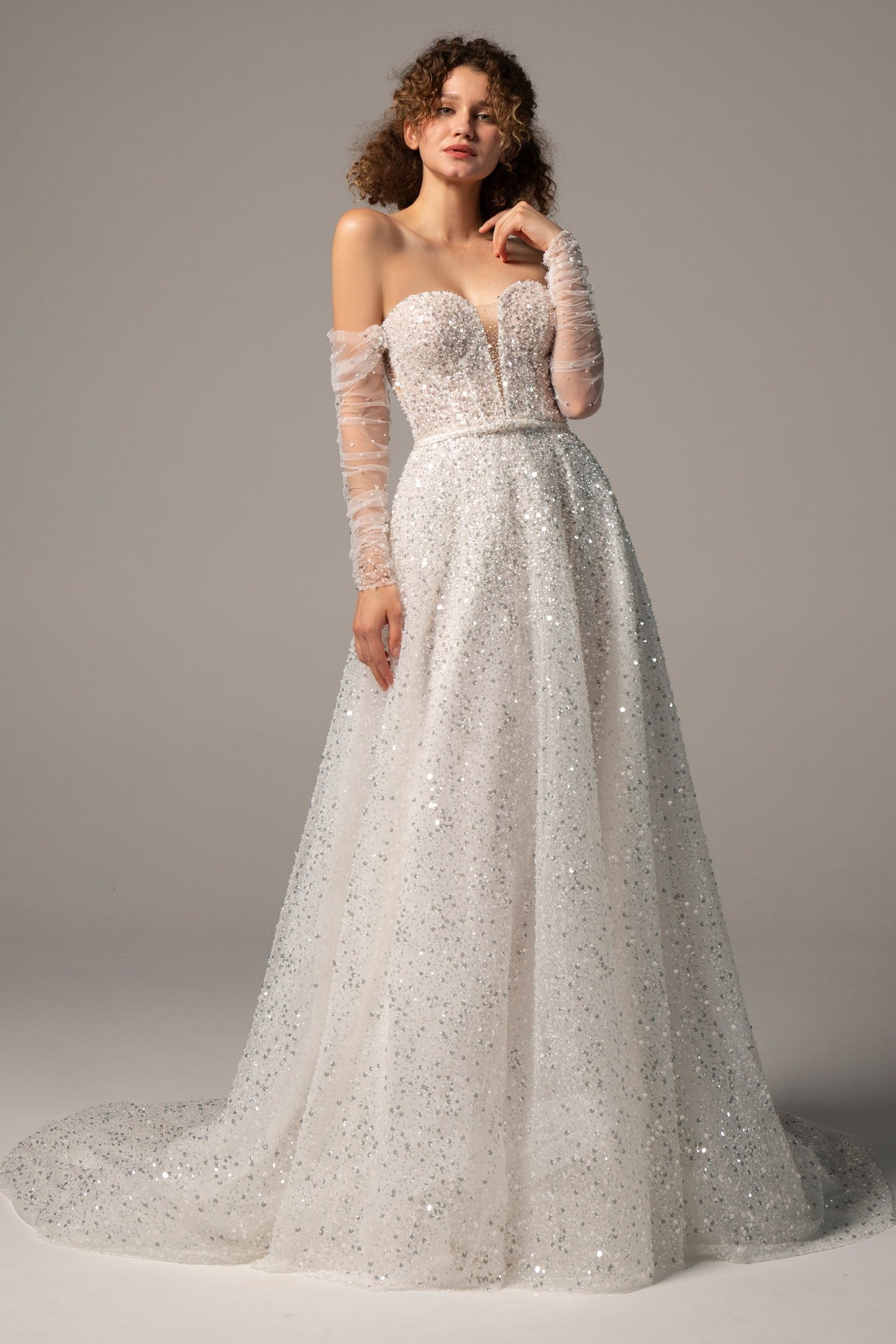 A-Line Court Train Sequined Wedding Dress CW2381