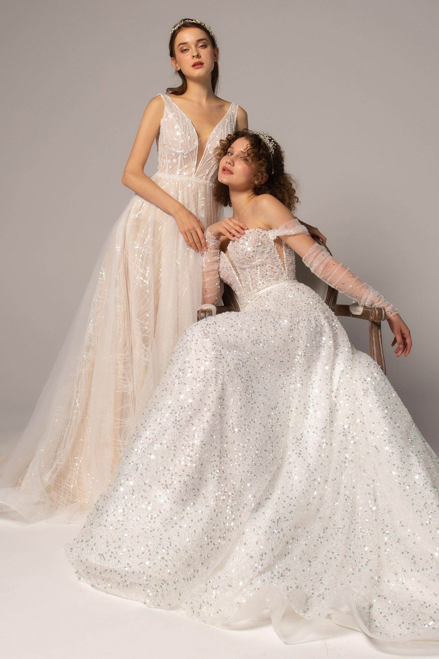 A-Line Court Train Sequined Wedding Dress CW2381 - COCOMELODY