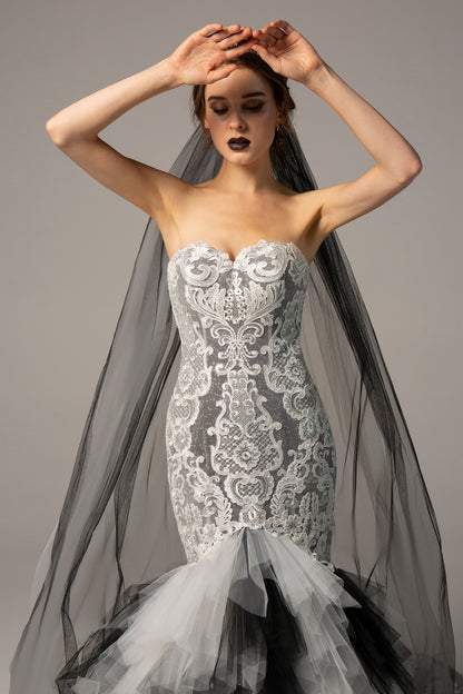 Trumpet-Mermaid Court Train Lace Tulle Wedding Dress CW2137
