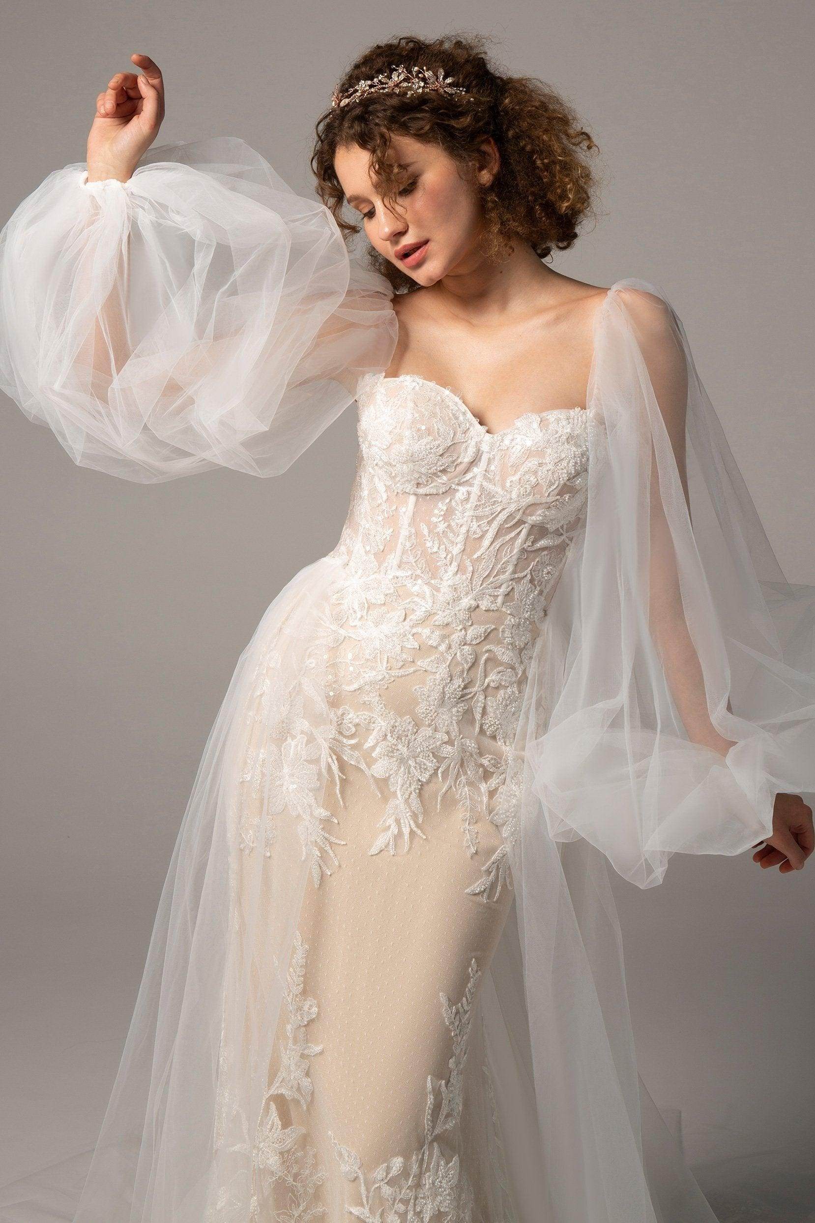 Trumpet Court Train Tulle Knitted Wedding Dress CW2360 - COCOMELODY