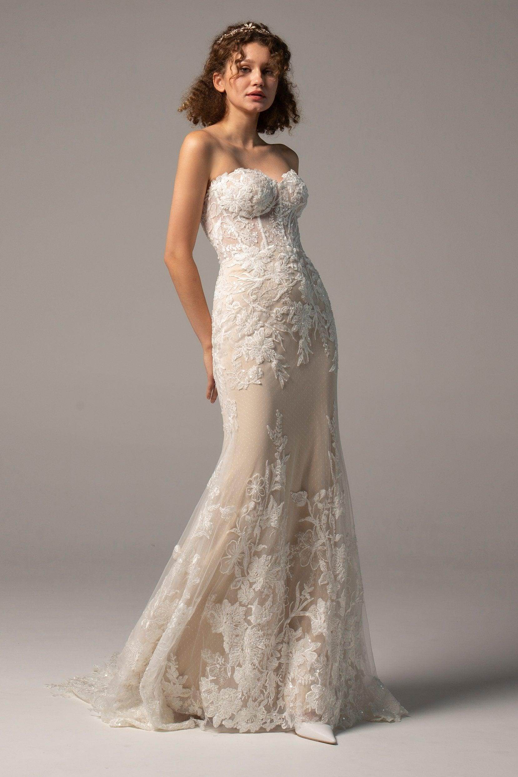 Trumpet Court Train Tulle Knitted Wedding Dress CW2360 - COCOMELODY