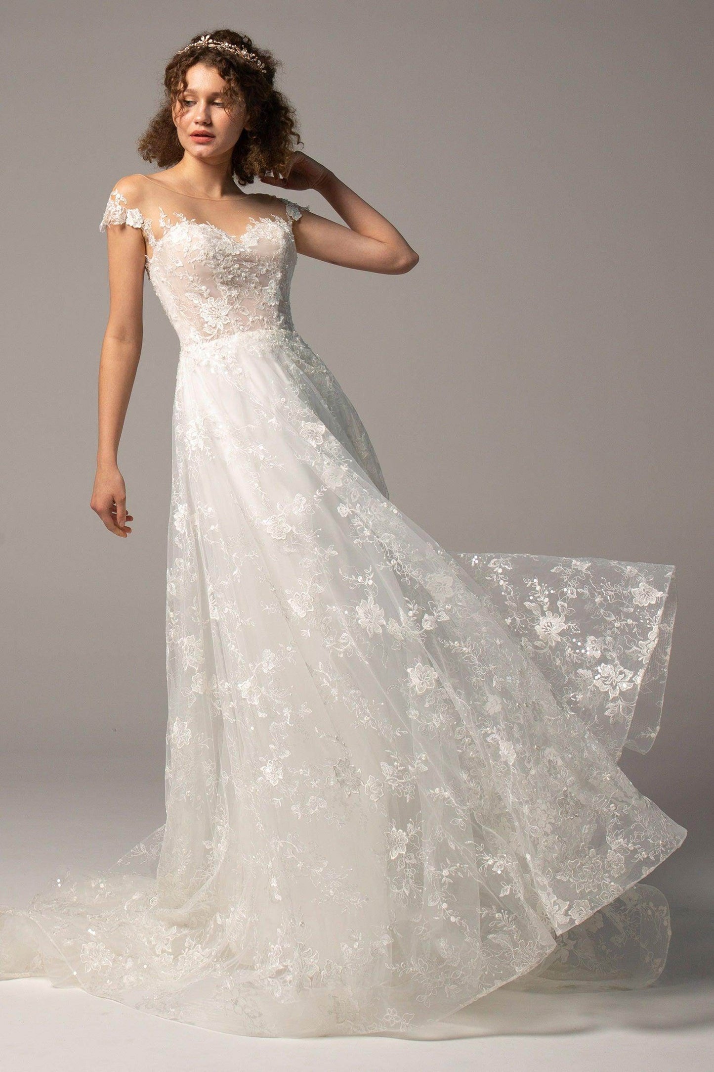 A-Line Court Train Lace Knitted Fabric Wedding Dress CW2356 - COCOMELODY