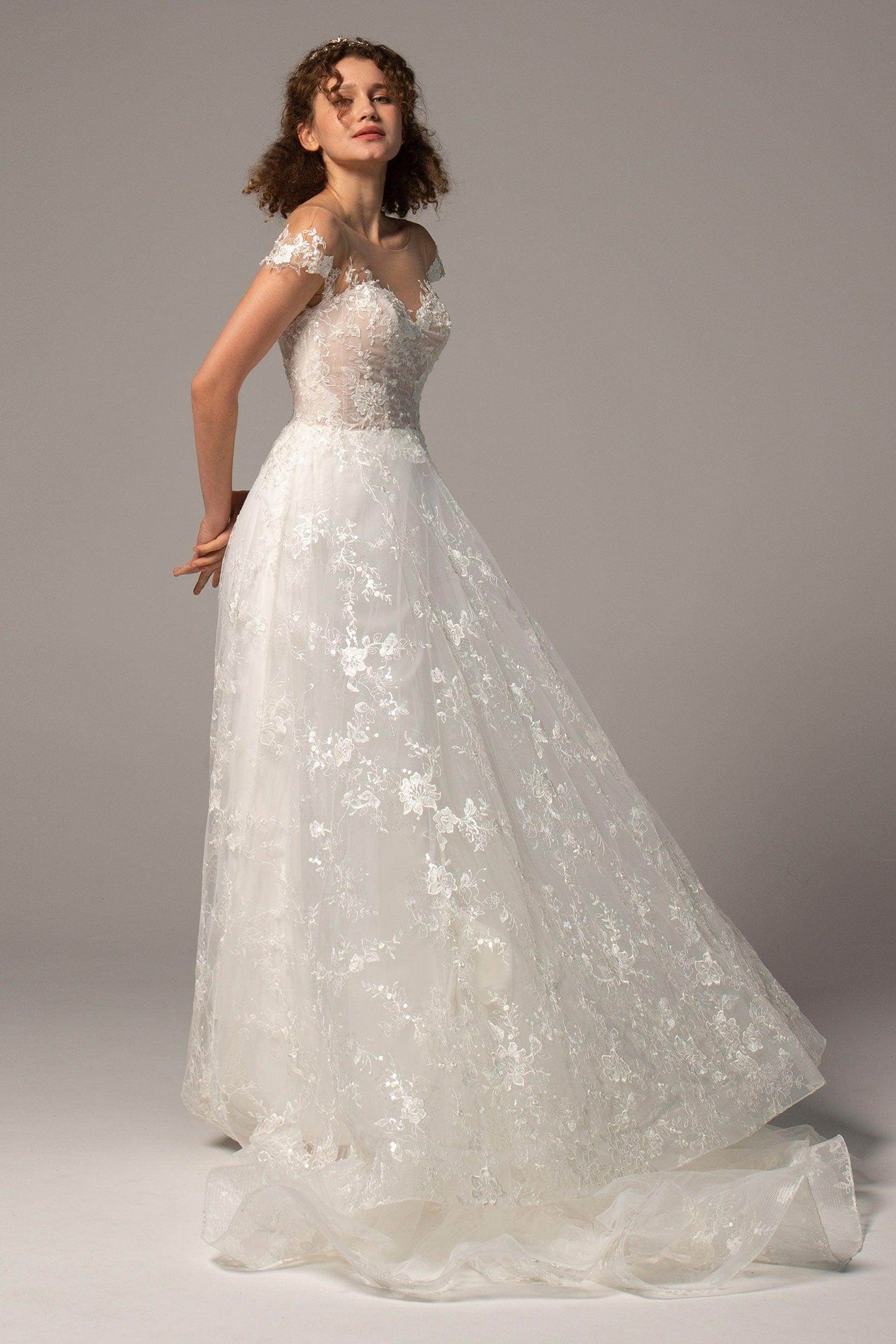 A-Line Court Train Lace Knitted Fabric Wedding Dress CW2356 - COCOMELODY