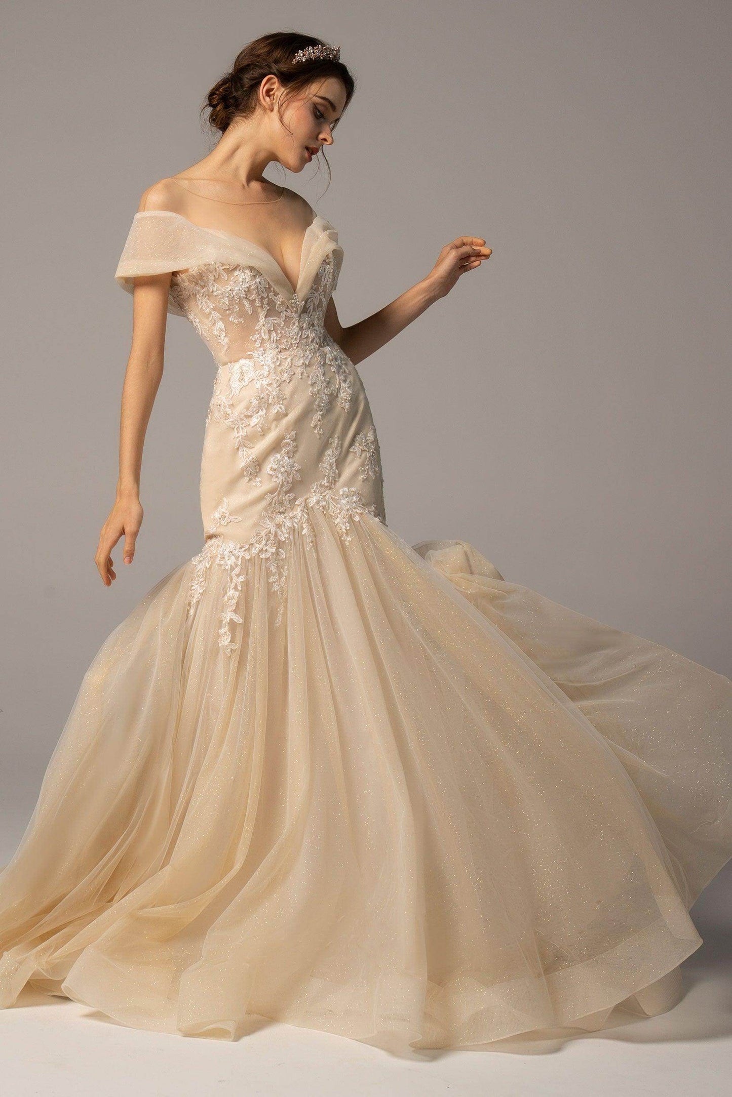 Trumpet-Mermaid Court Train Tulle Wedding Dress CW2377 - COCOMELODY