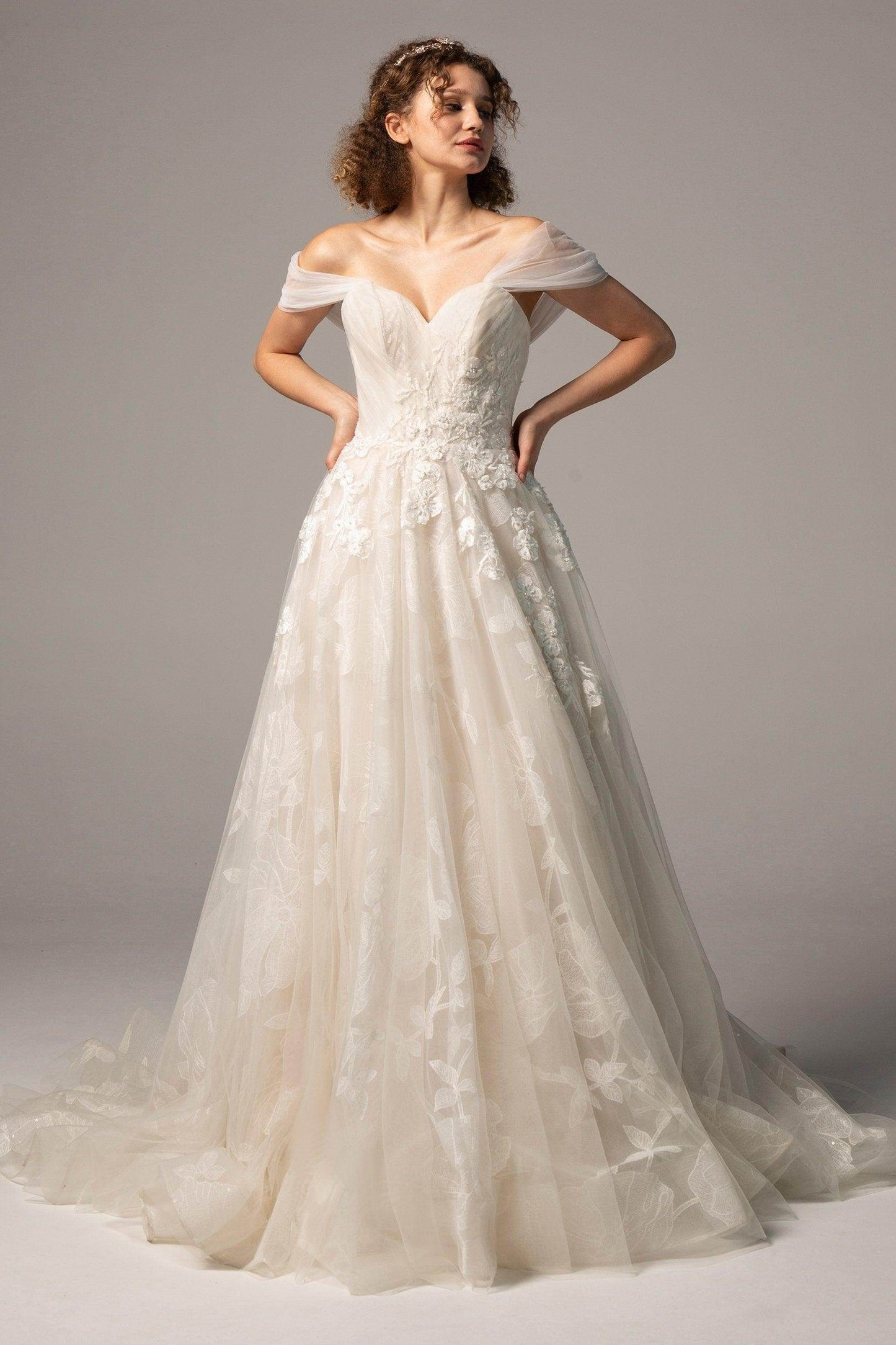 A-Line Court Train Tulle Wedding Dress CW2390 - COCOMELODY
