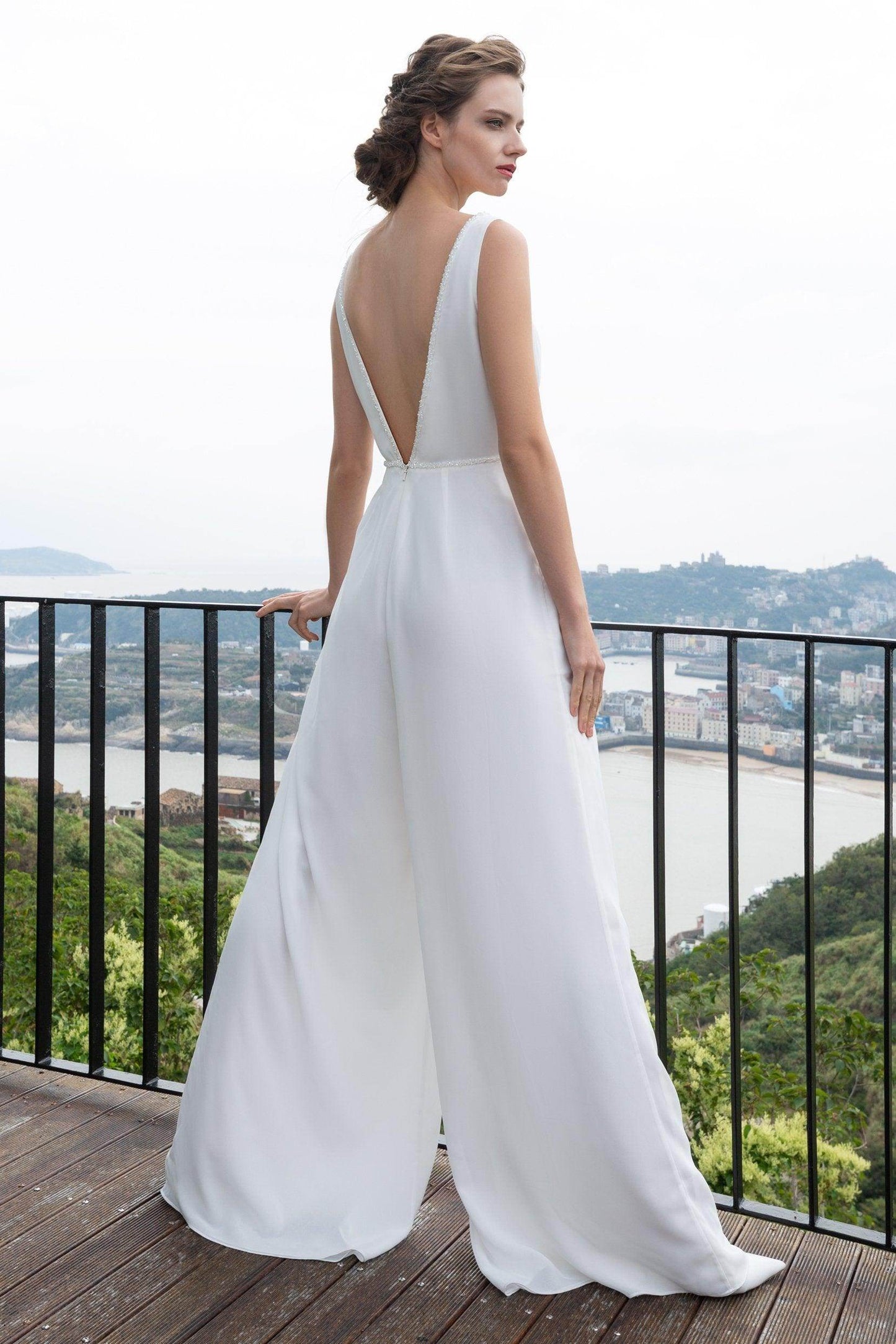 Floor Length Chiffon Wedding Jumpsuit CW2353 - COCOMELODY